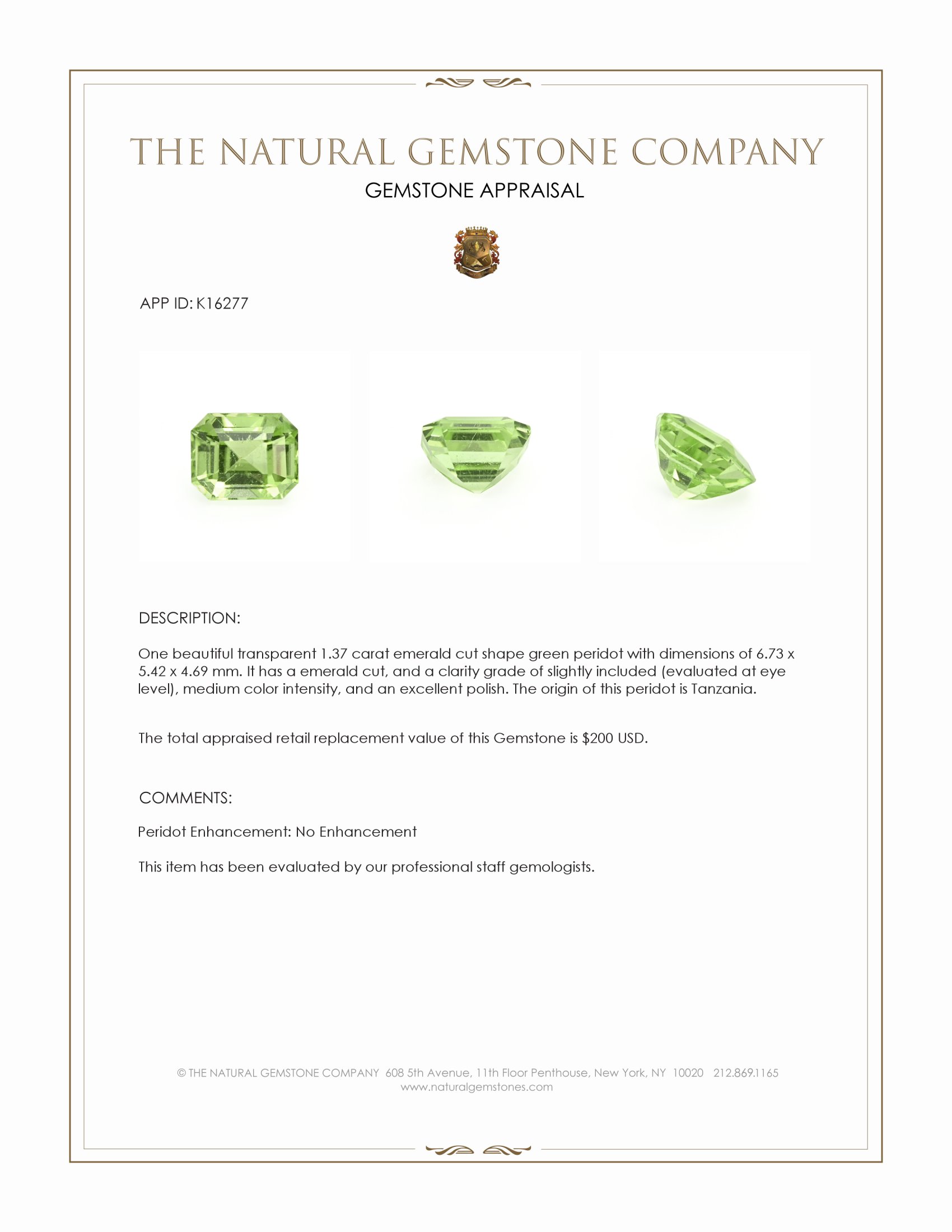 1.37 Ct. Peridot from Tanzania