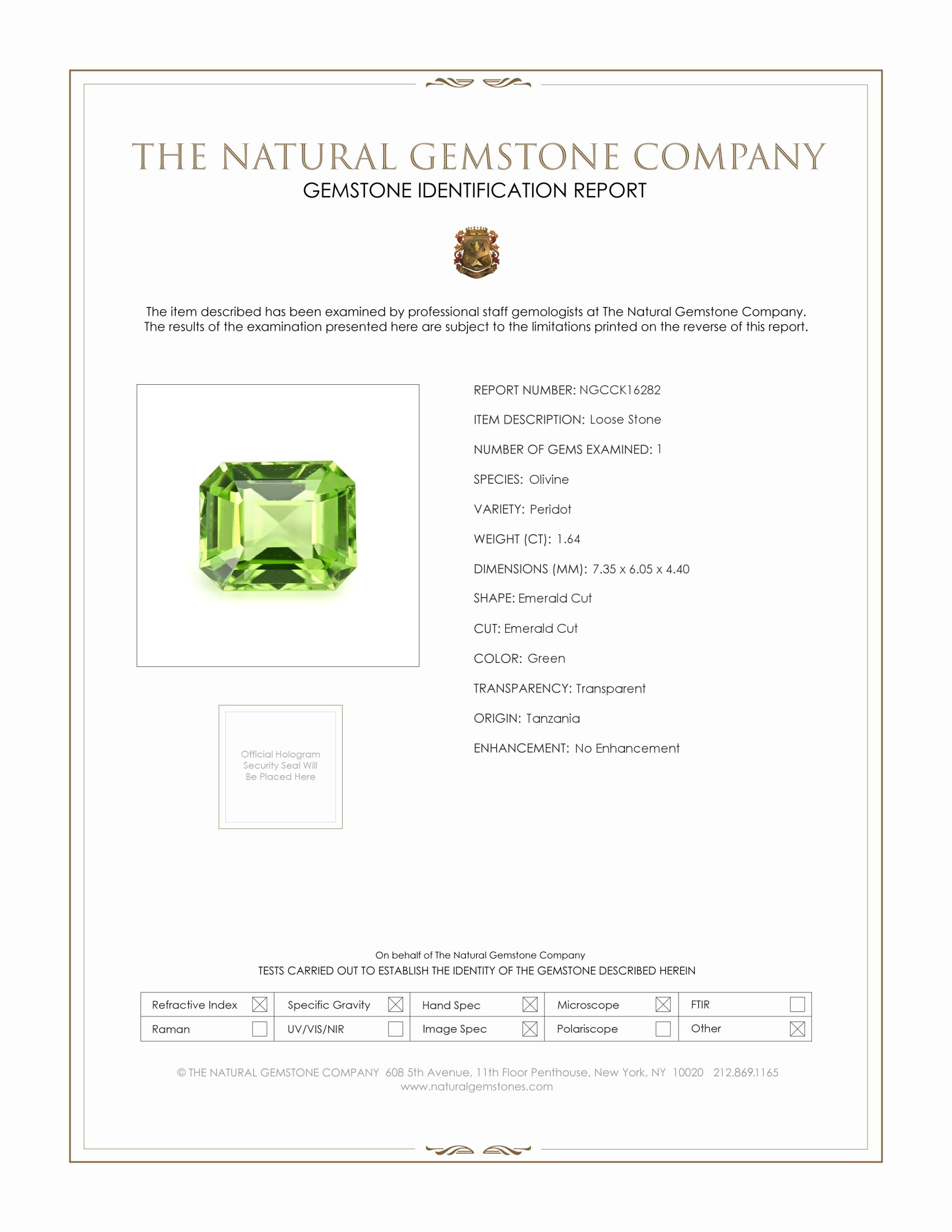 1.64 Ct. Peridot from Tanzania