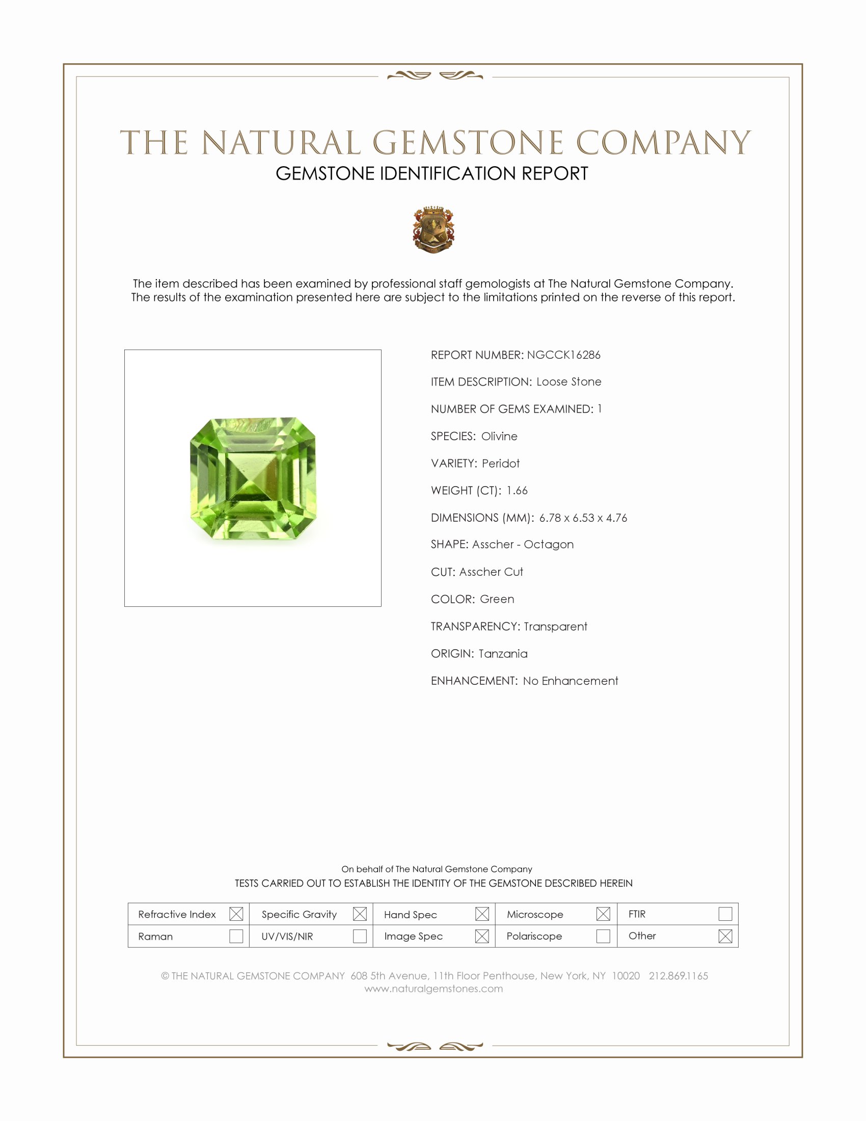 1.66 Ct. Green Peridot from Tanzania