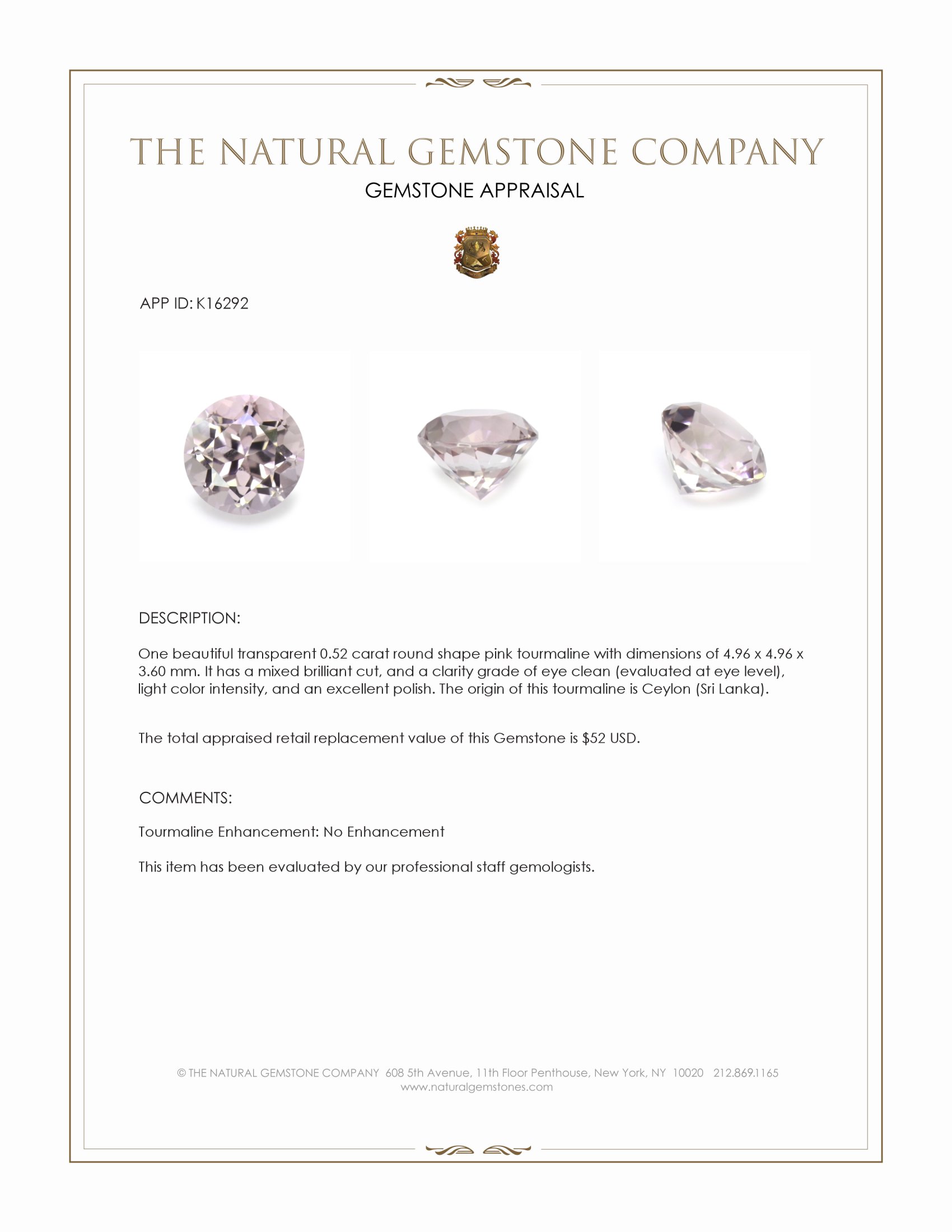 0.52 Ct. Tourmaline from Ceylon (Sri Lanka)