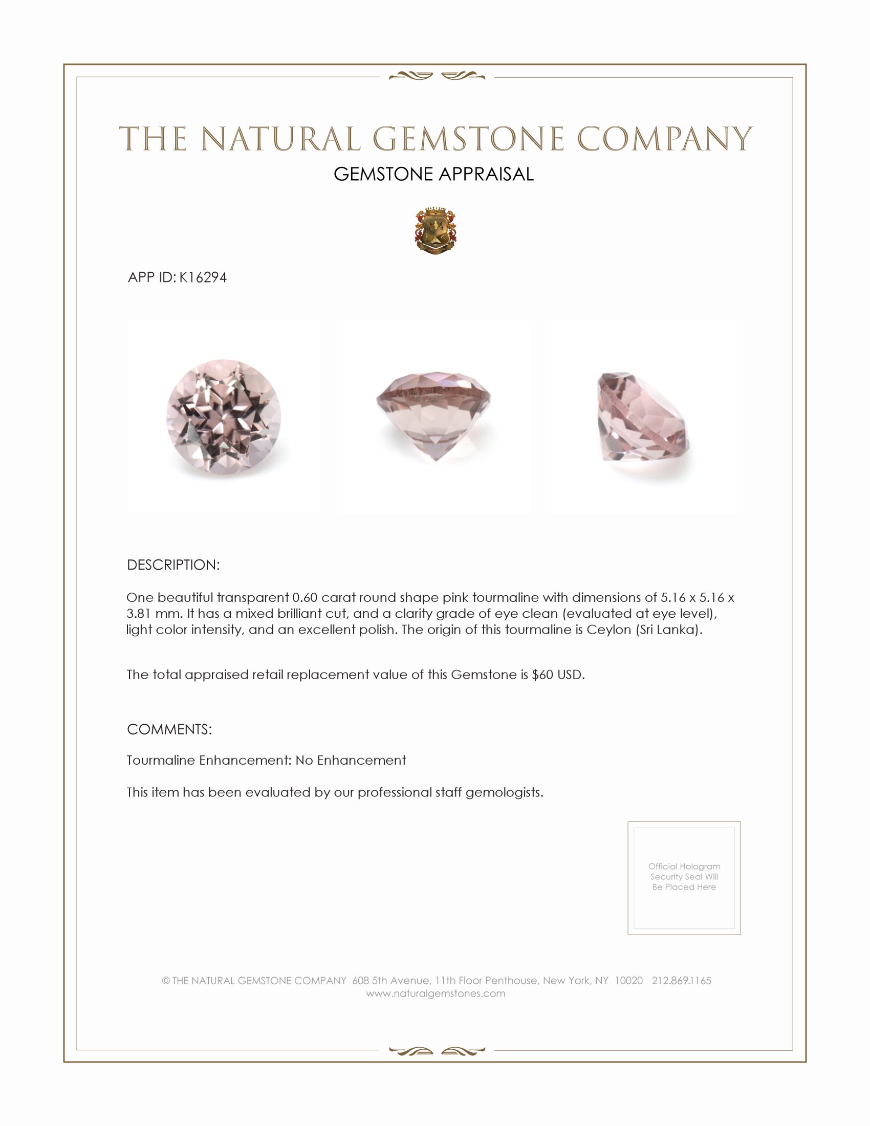 0.60 Ct. Tourmaline from Ceylon (Sri Lanka)