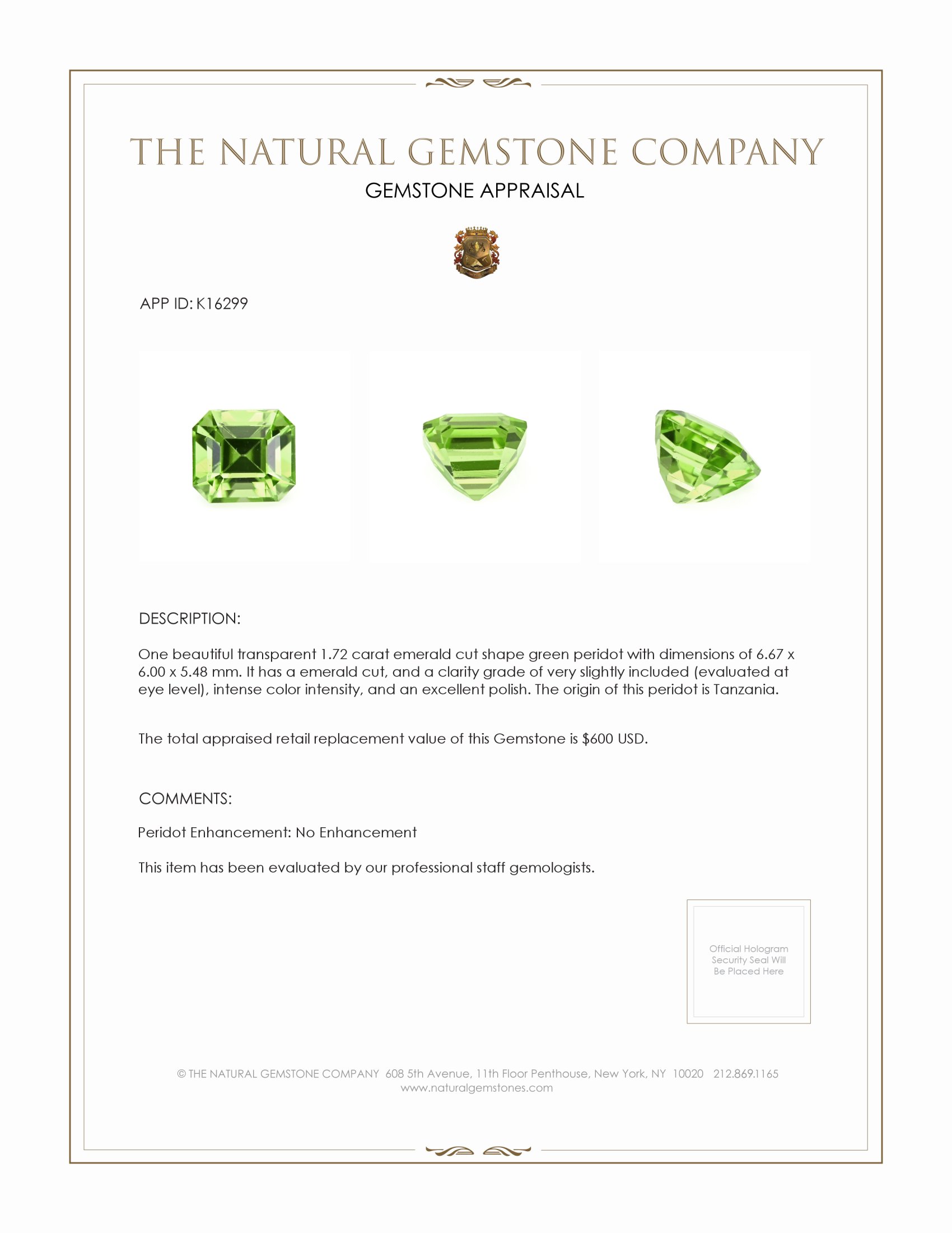 1.72 Ct. Peridot from Tanzania