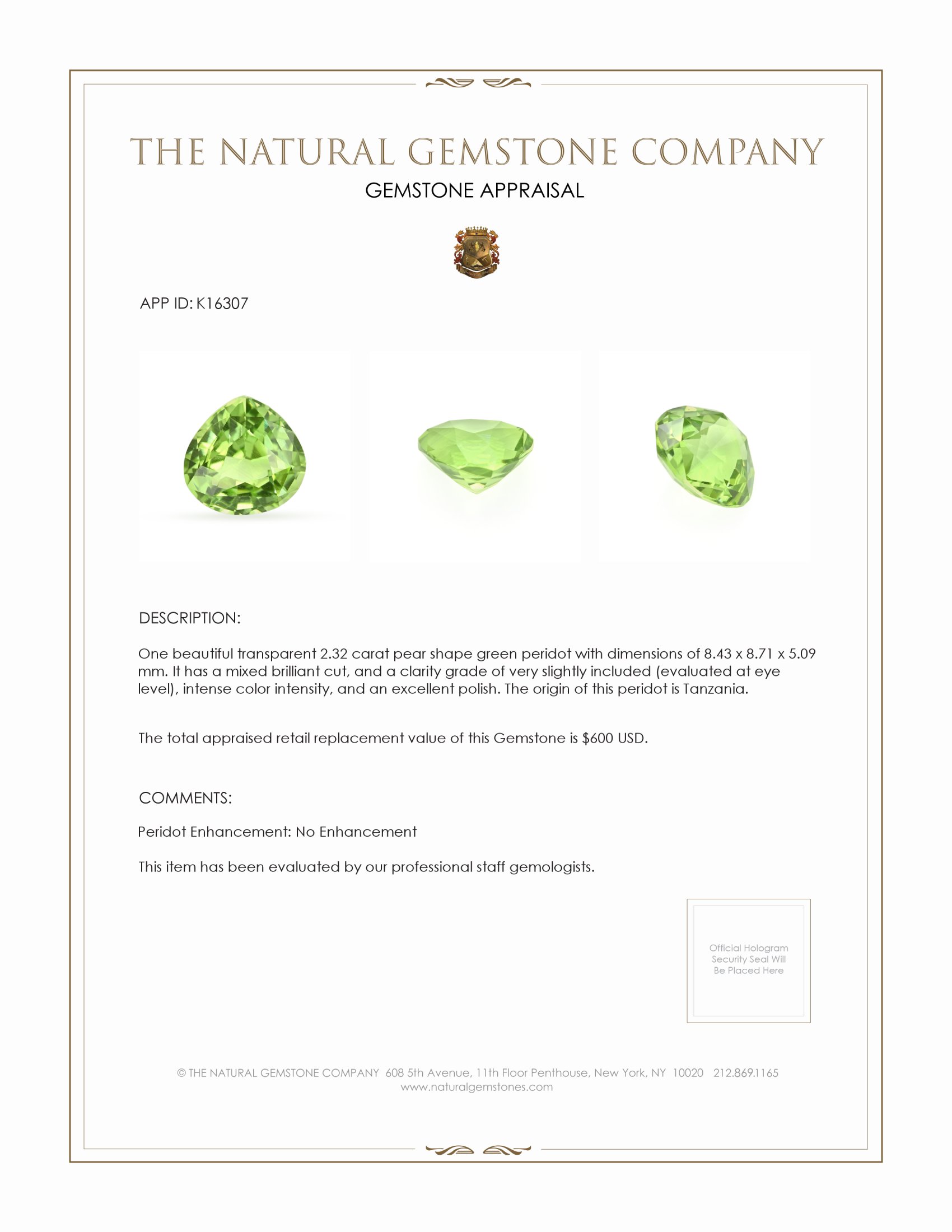 2.32 Ct. Peridot from Tanzania