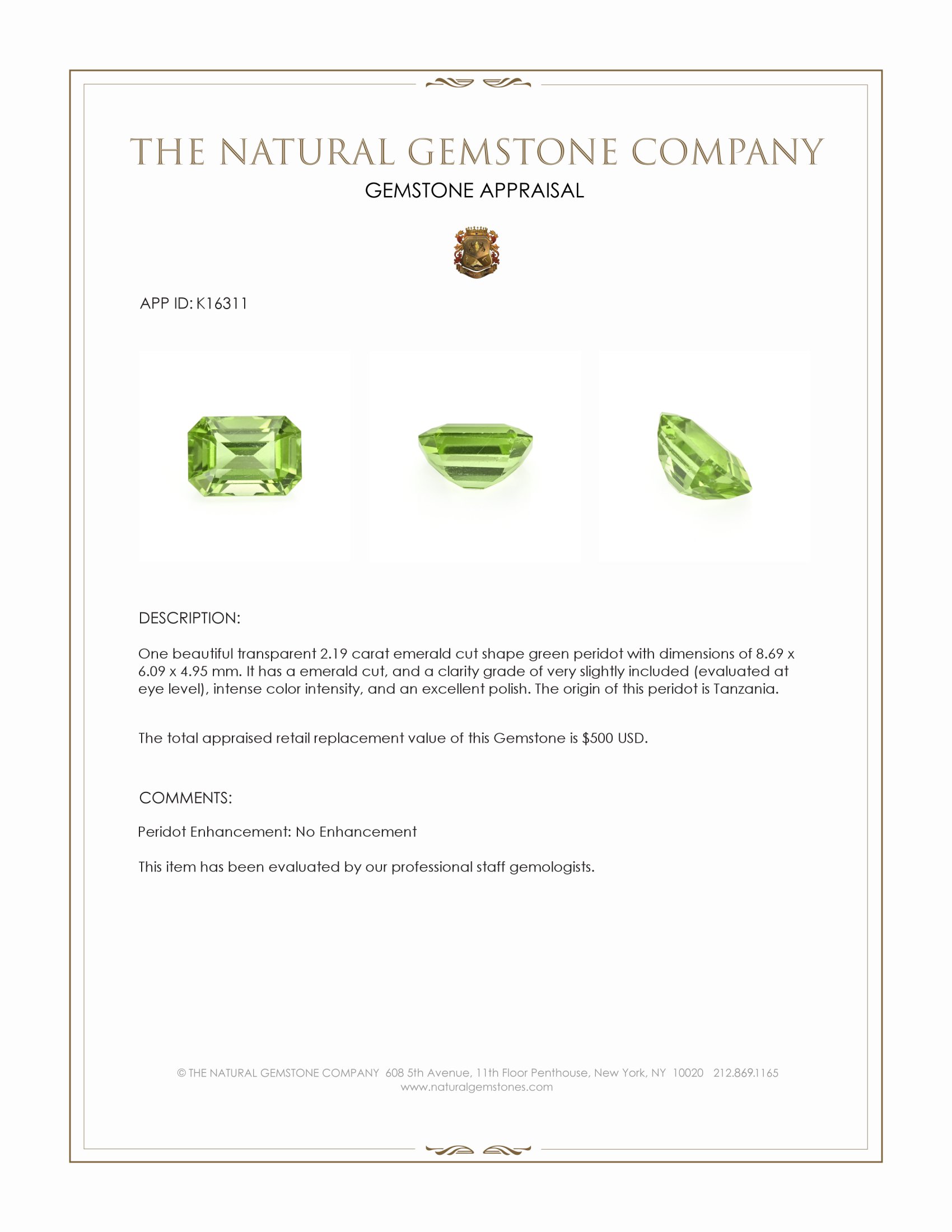 2.19 Ct. Peridot from Tanzania