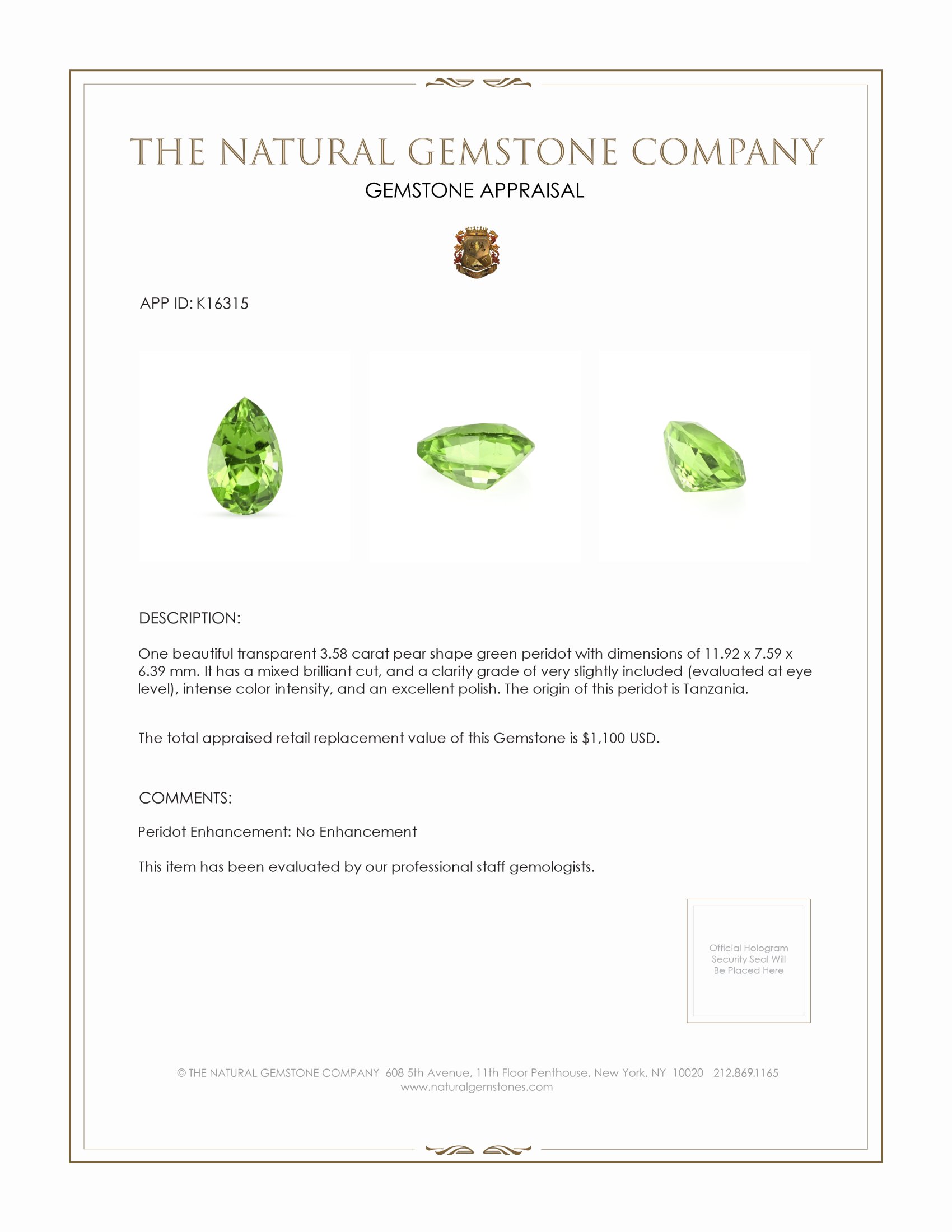 3.58 Ct. Peridot from Tanzania