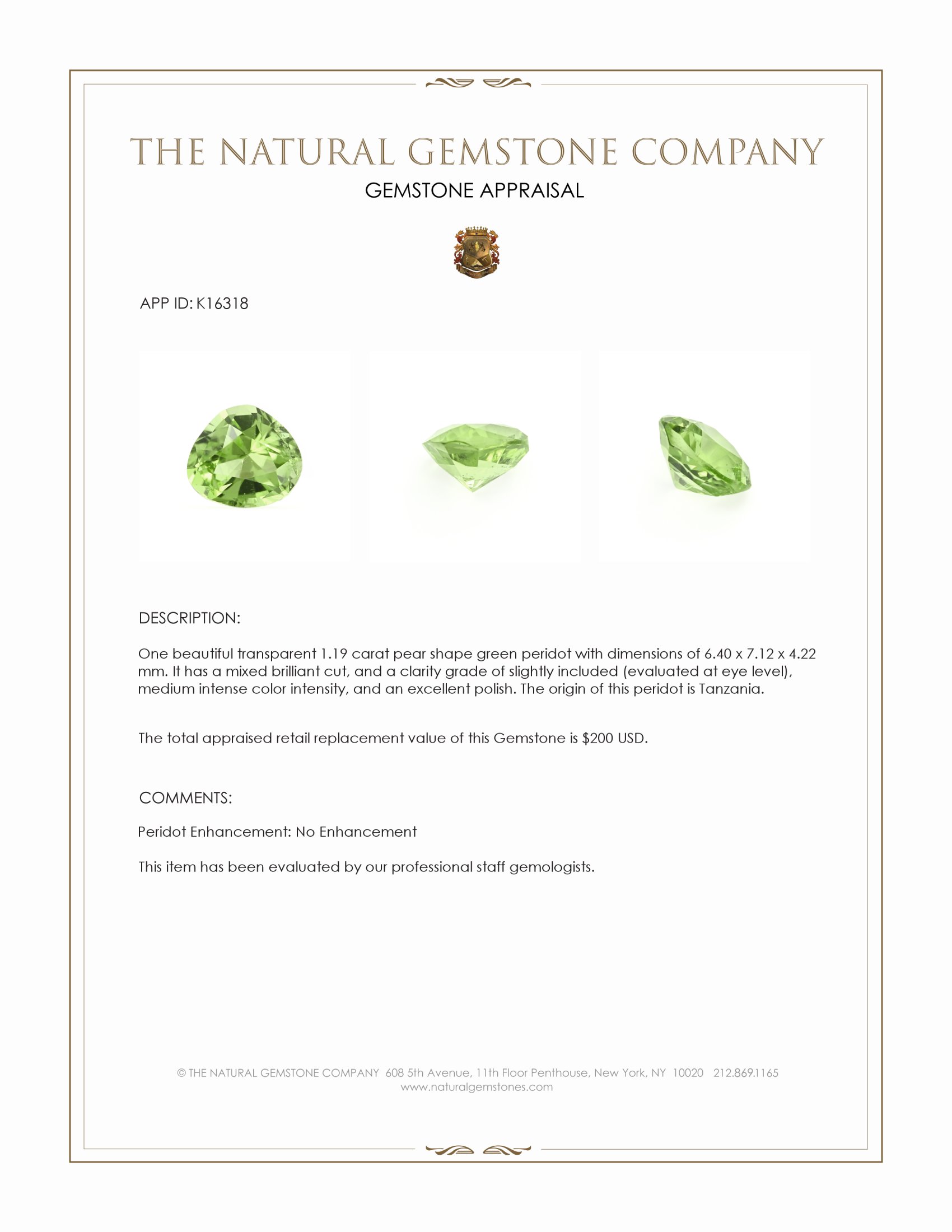 1.19 Ct. Peridot from Tanzania
