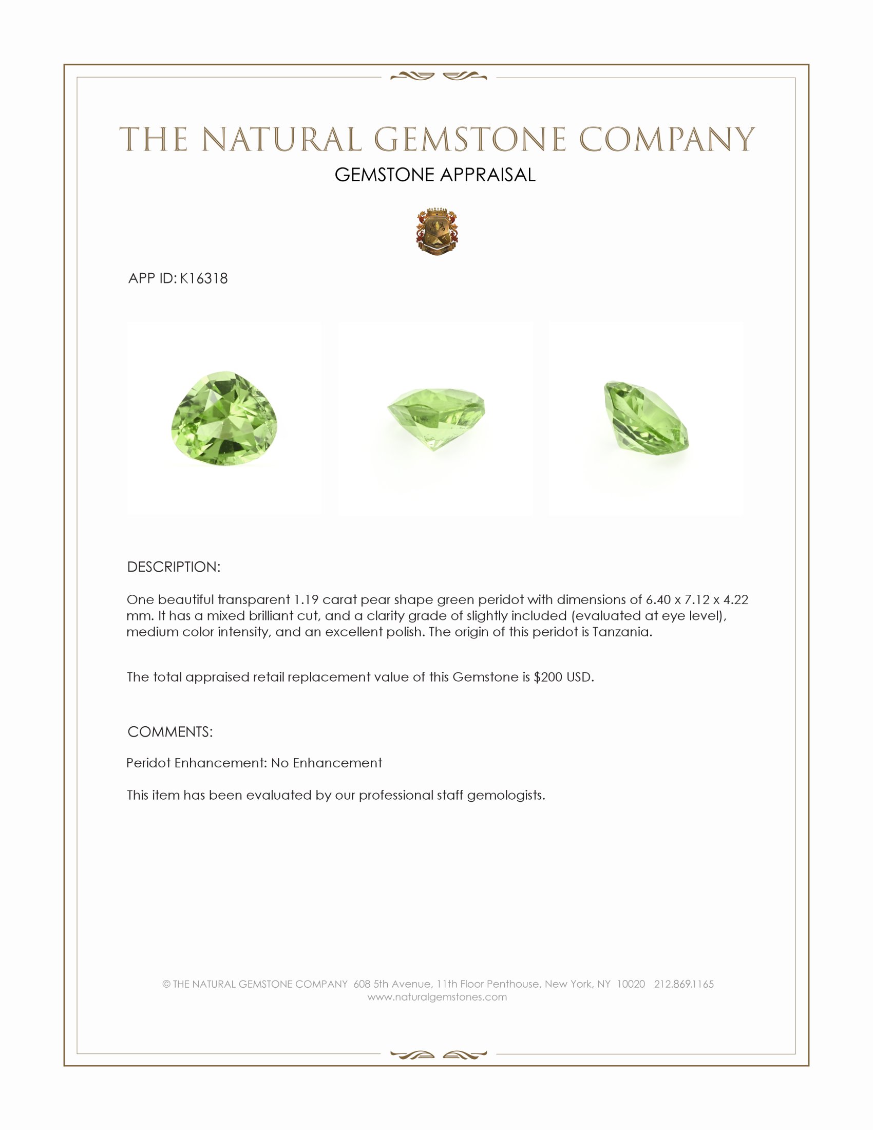 1.19 Ct. Peridot from Tanzania
