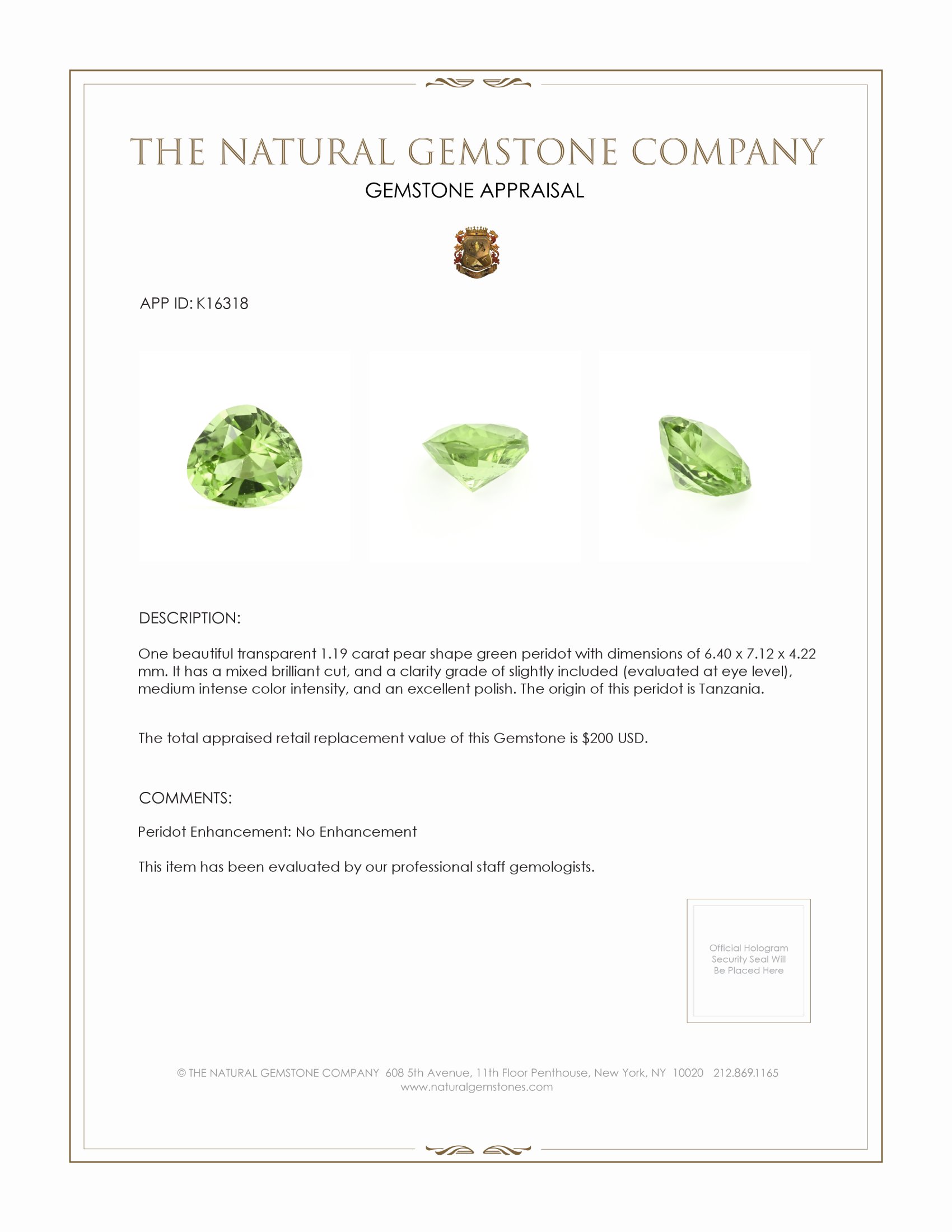 1.19 Ct. Peridot from Tanzania