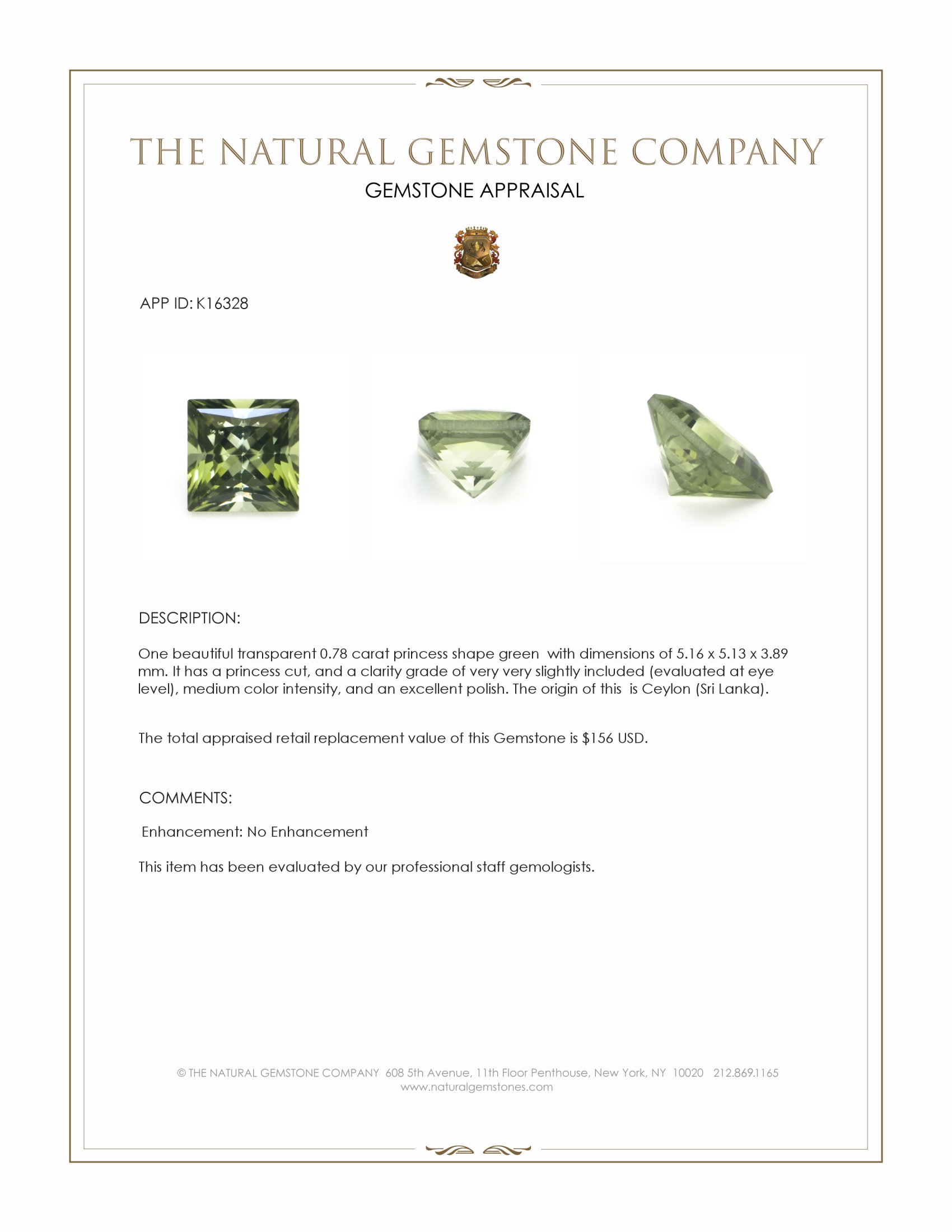 0.78 Ct. Green Tourmaline from Ceylon (Sri Lanka)