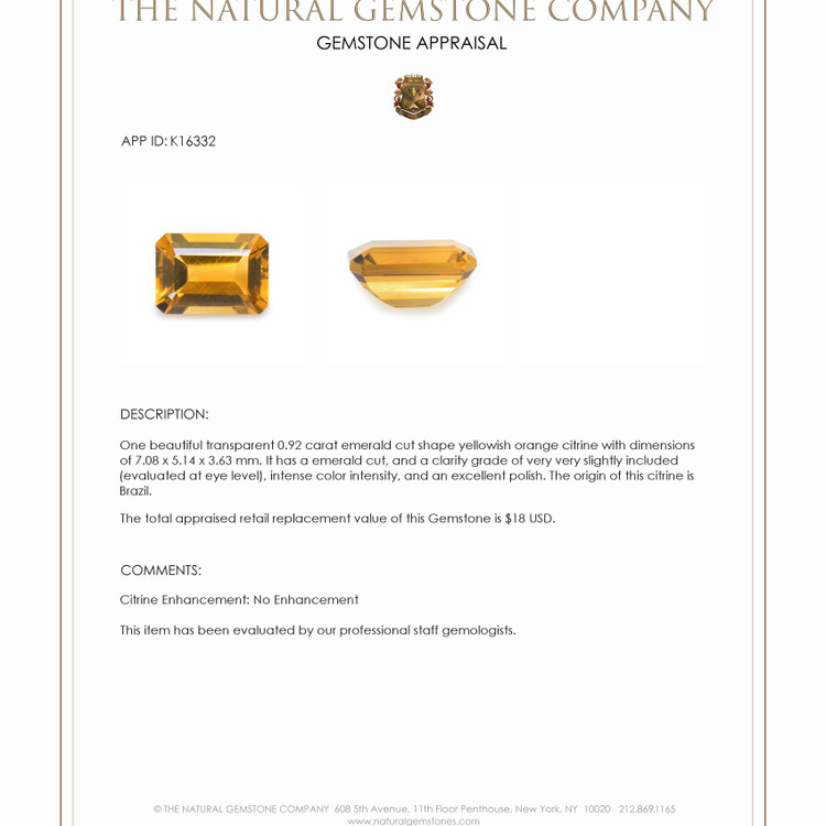 0.92 Ct. Citrine from Brazil