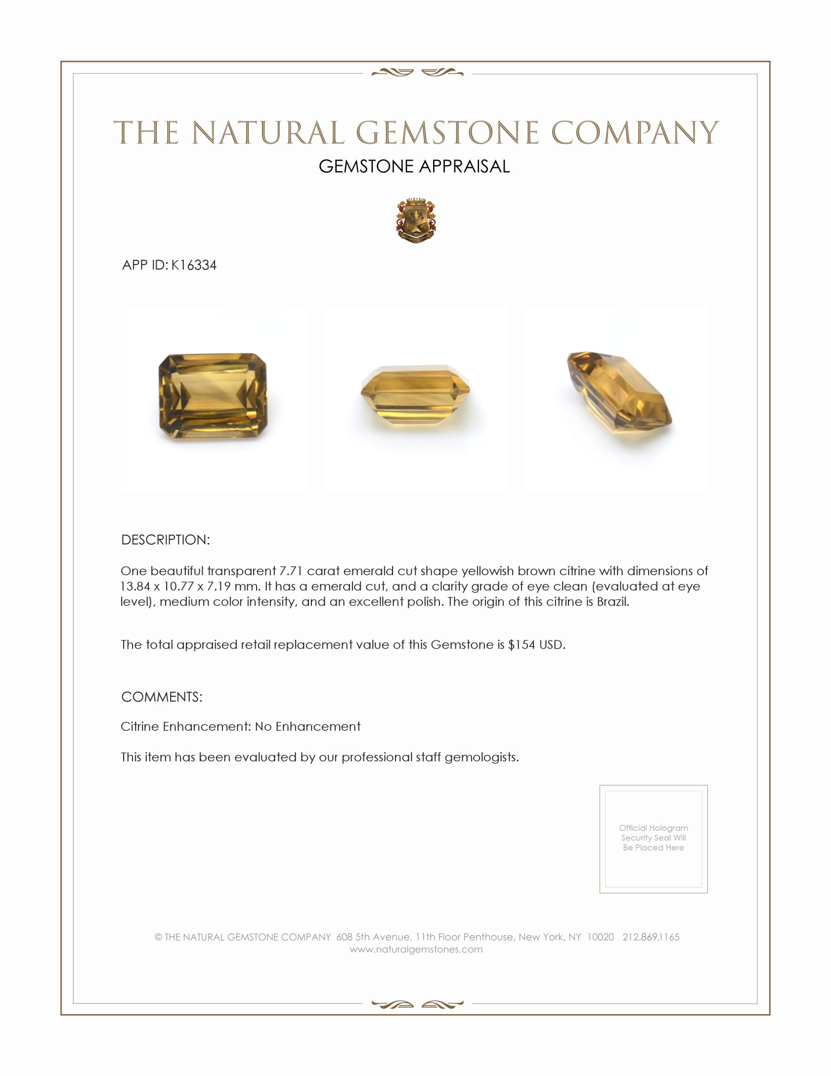 7.71 Ct. Citrine from Brazil