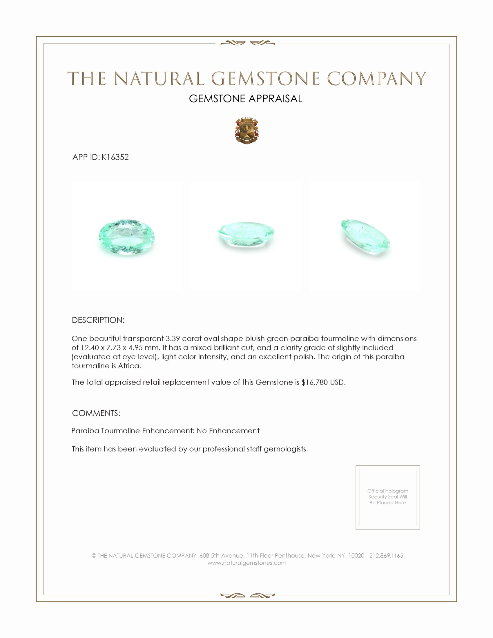 3.39 Ct. Paraiba Tourmaline from Africa