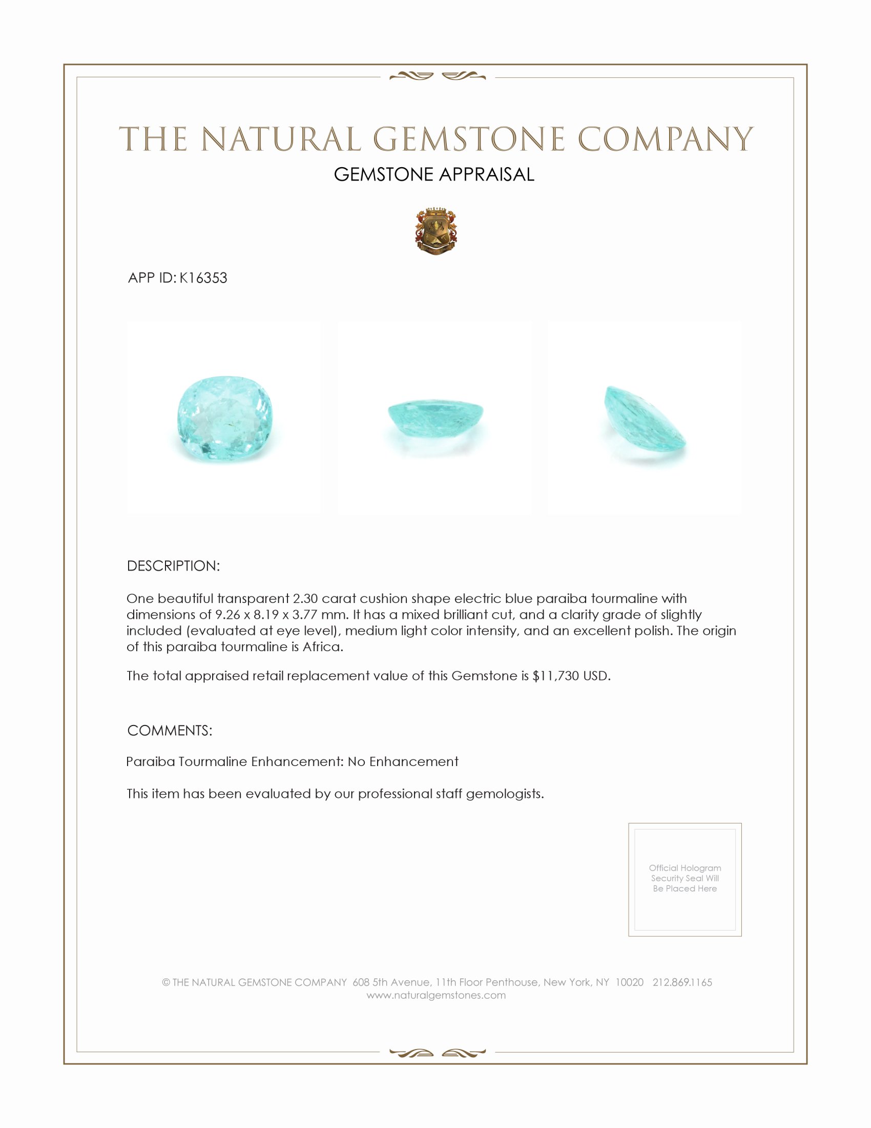 2.30 Ct. Paraiba Tourmaline from Africa