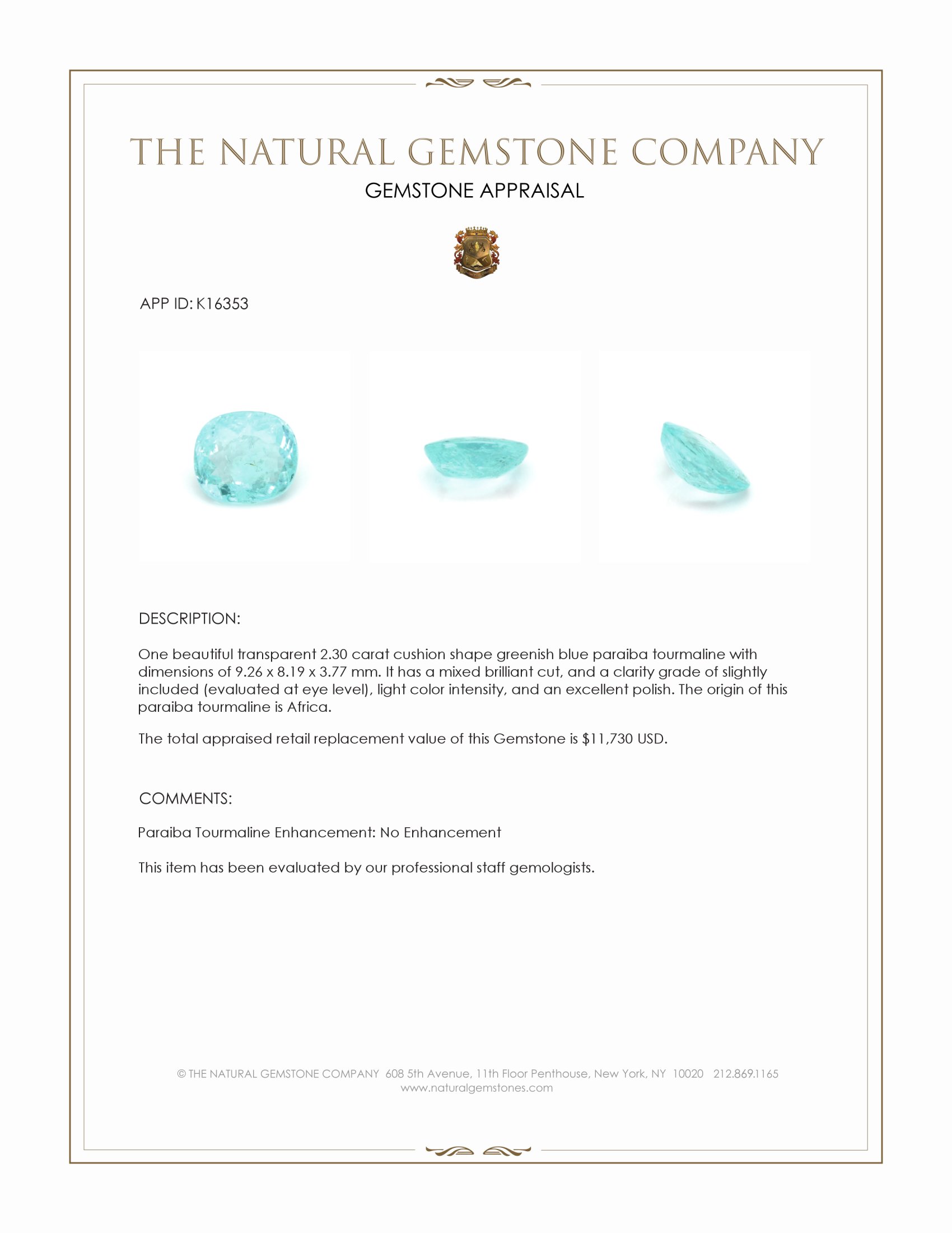 2.30 Ct. Paraiba Tourmaline from Africa