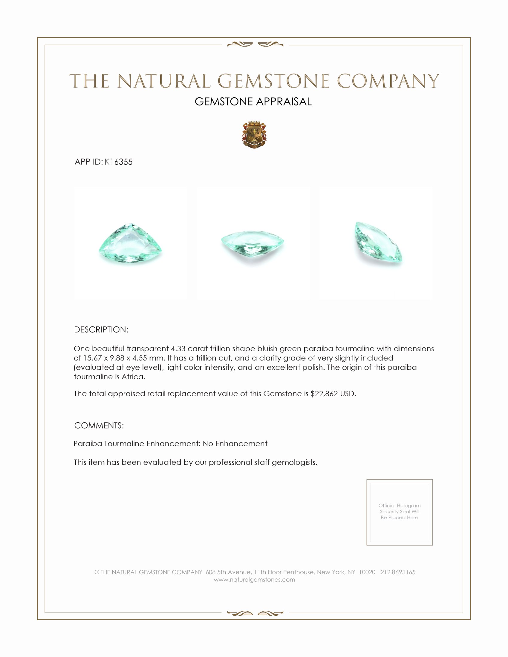 4.33 Ct. Paraiba Tourmaline from Africa