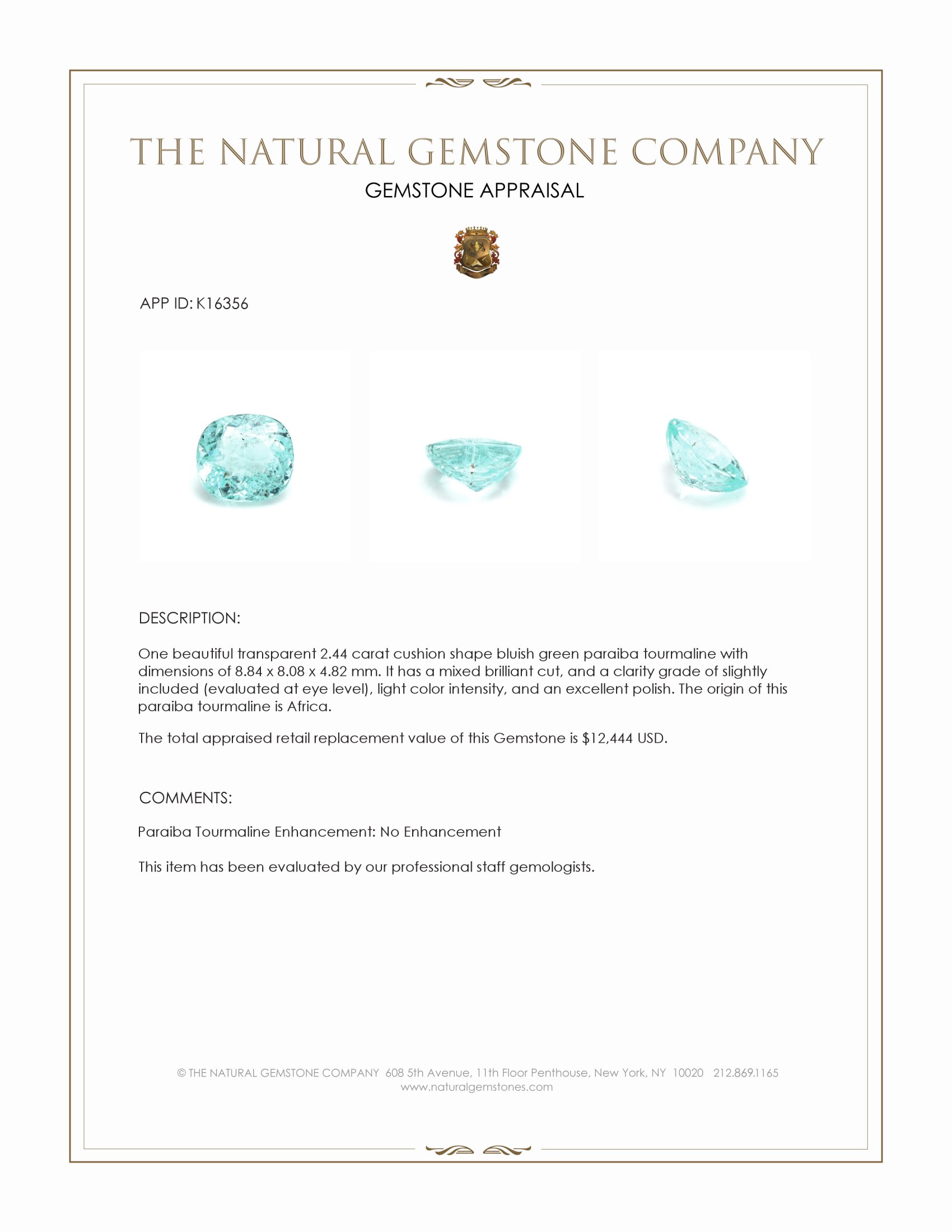 2.44 Ct. Paraiba Tourmaline from Africa