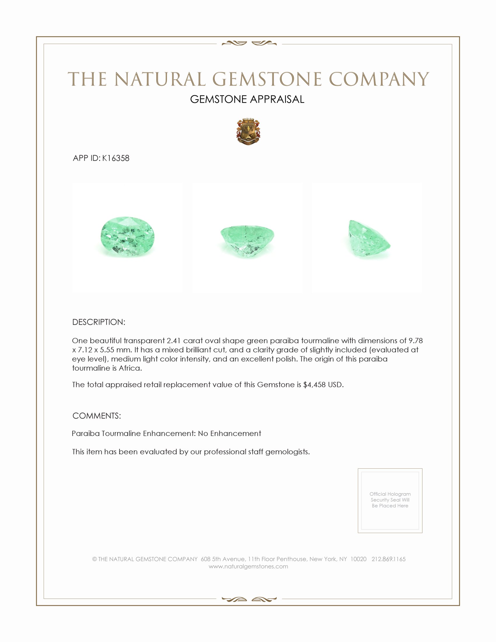 2.41 Ct. Paraiba Tourmaline from Africa