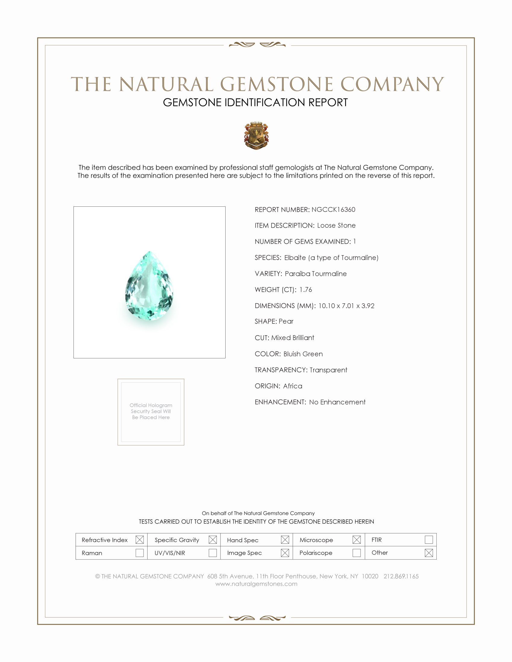 1.76 Ct. Paraiba Tourmaline from Africa