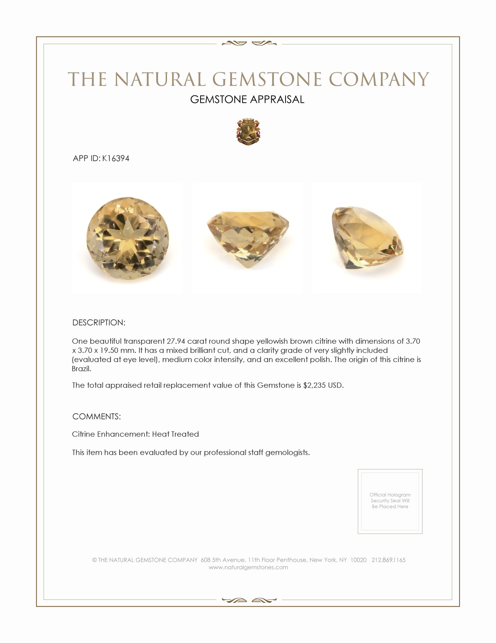 27.94 Ct. Citrine from Brazil