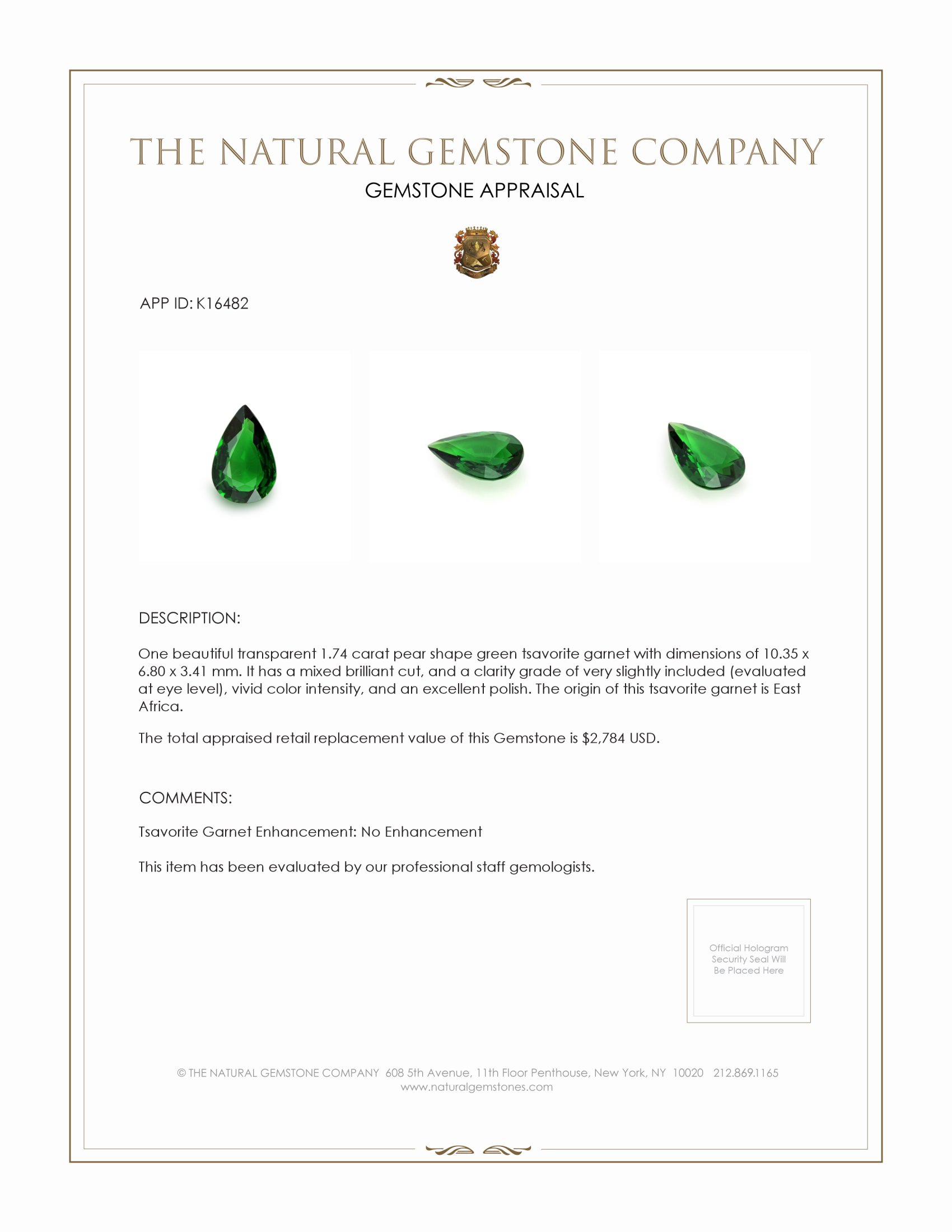 1.74 Ct. Tsavorite Garnet from East Africa