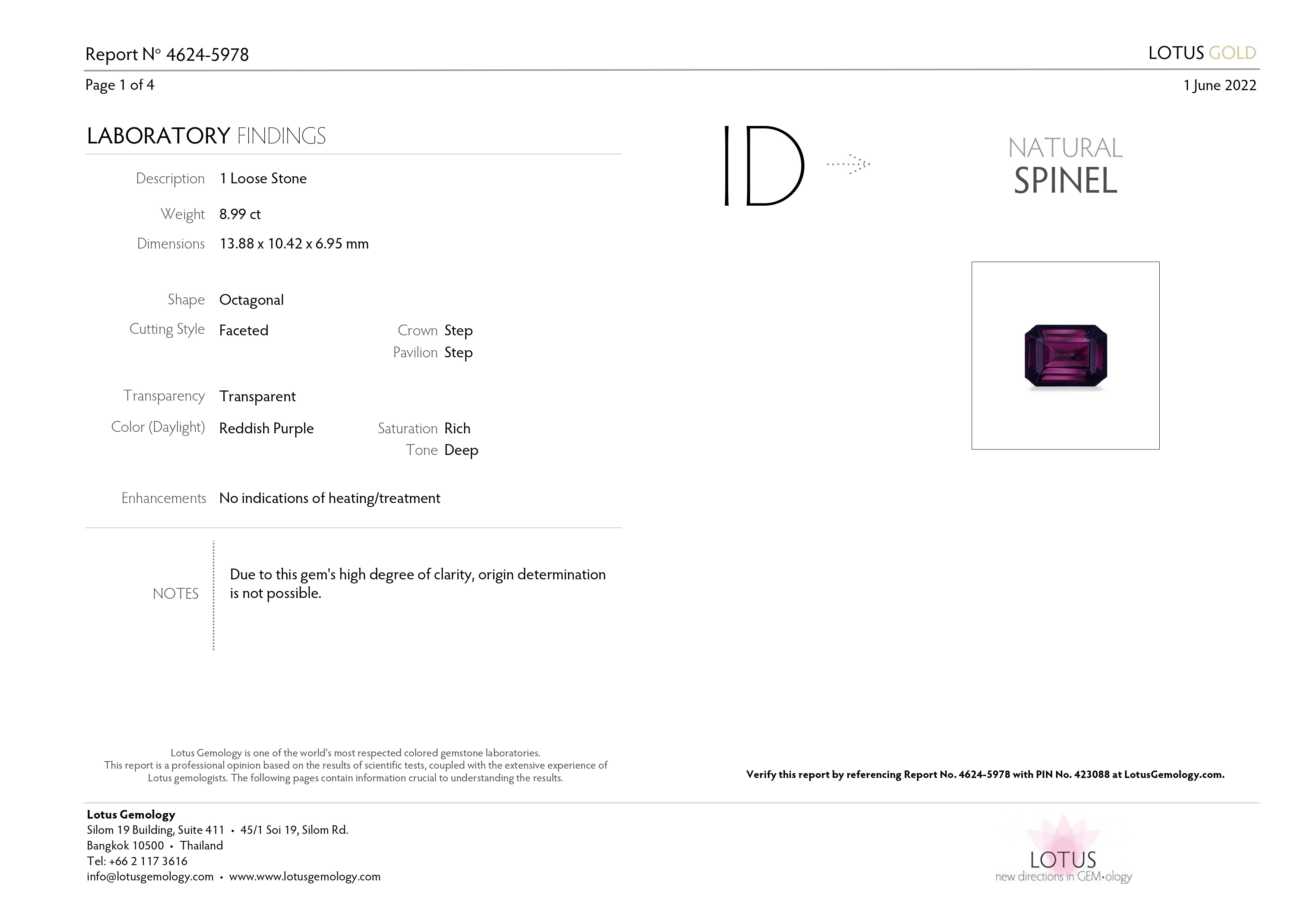 8.99 Ct. Purple Spinel from Burma (Myanmar)
