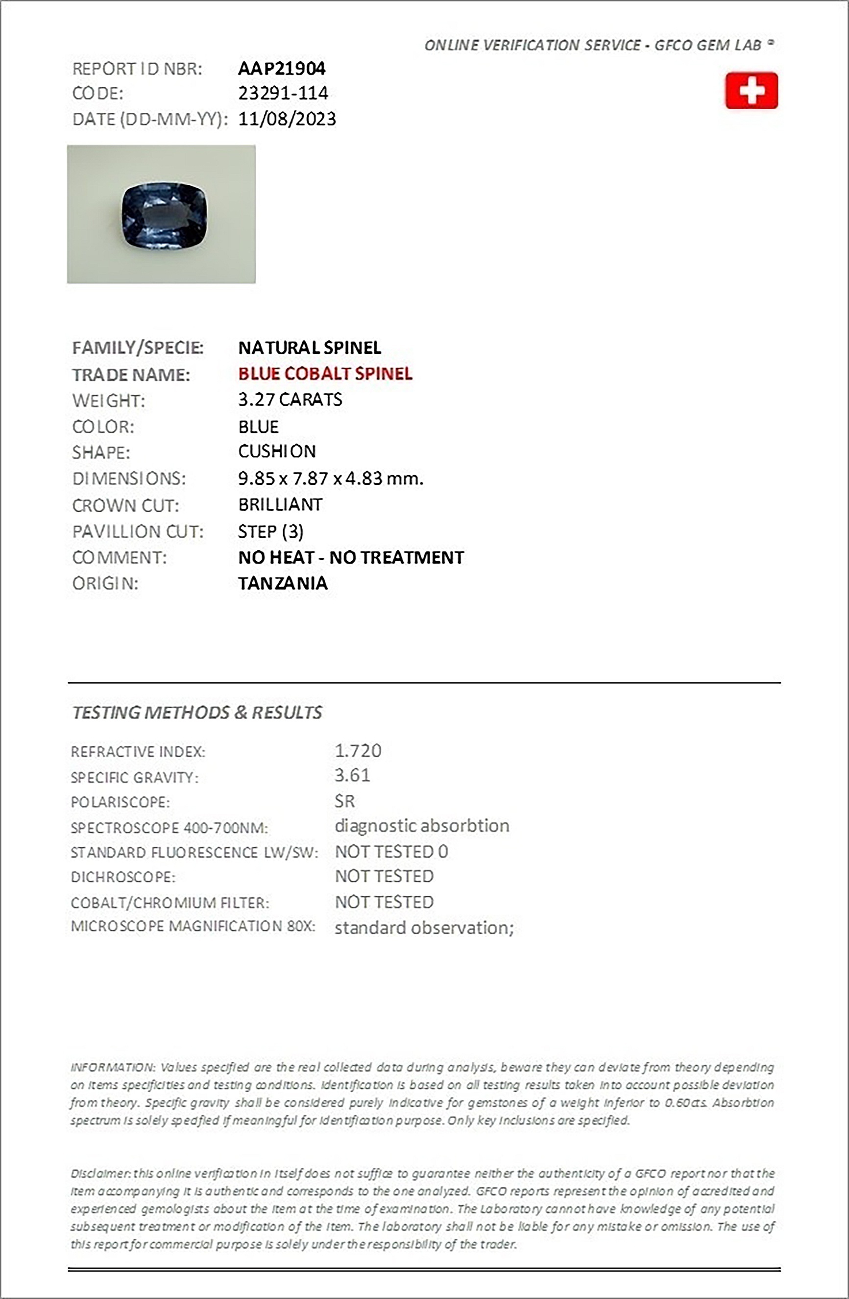 3.27 Ct. Cobalt Spinel from Tanzania