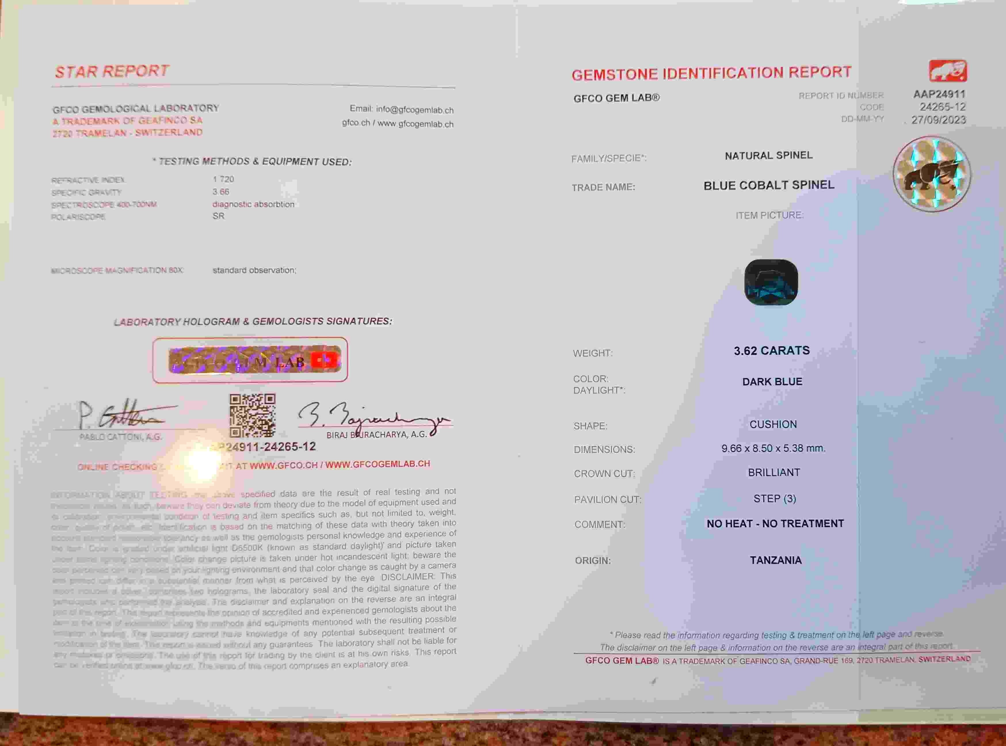 3.62 Ct. Cobalt Spinel from Tanzania