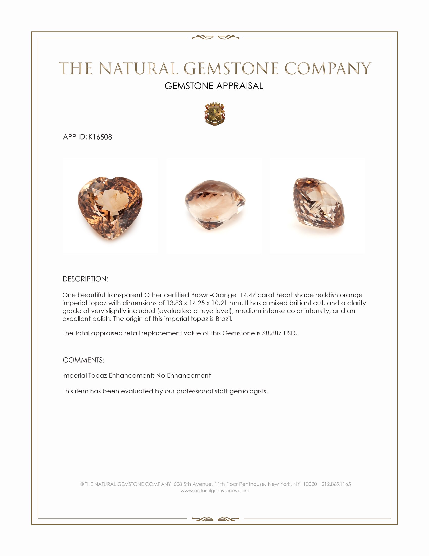 14.47 Ct. Imperial Topaz from Brazil