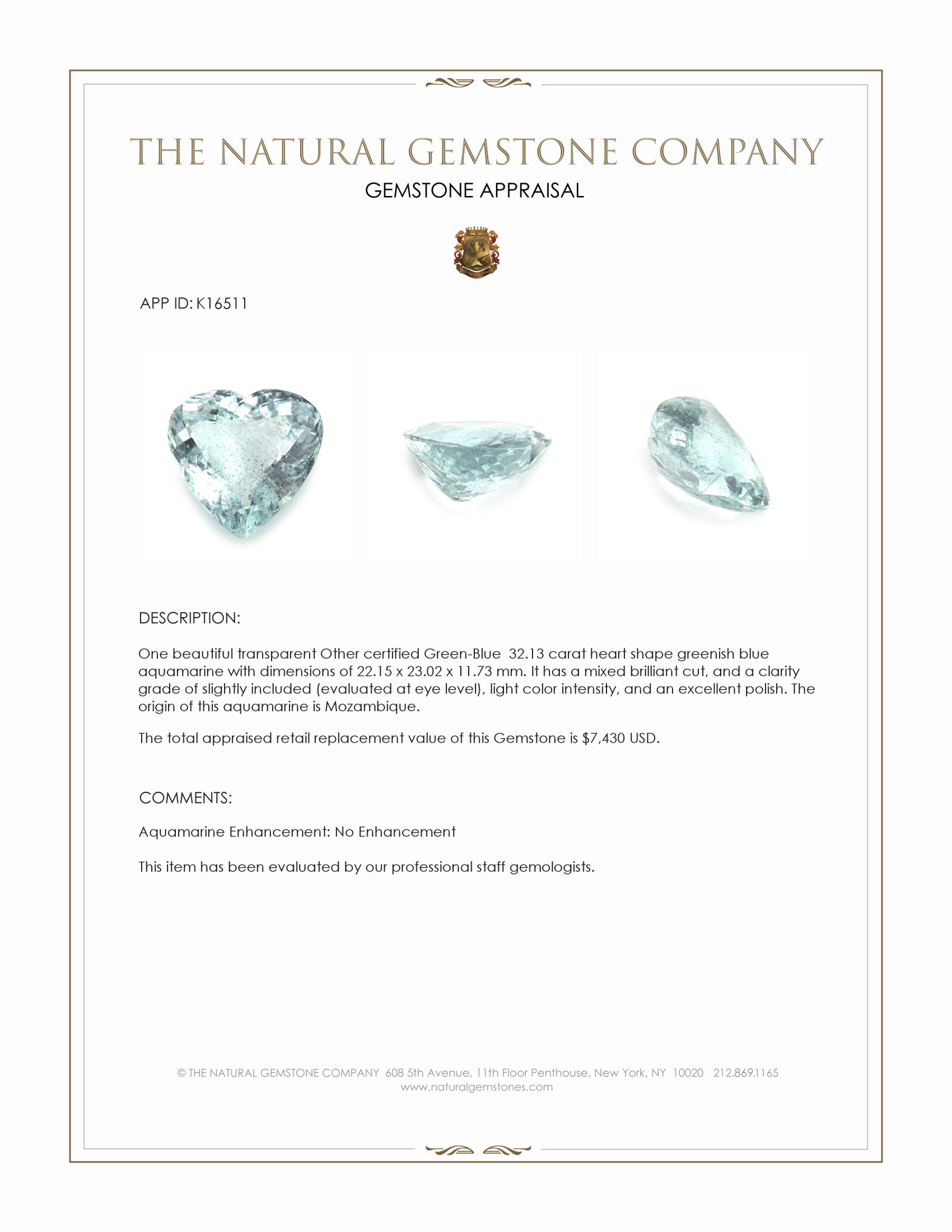32.13 Ct. Greenish Blue Aquamarine from Mozambique