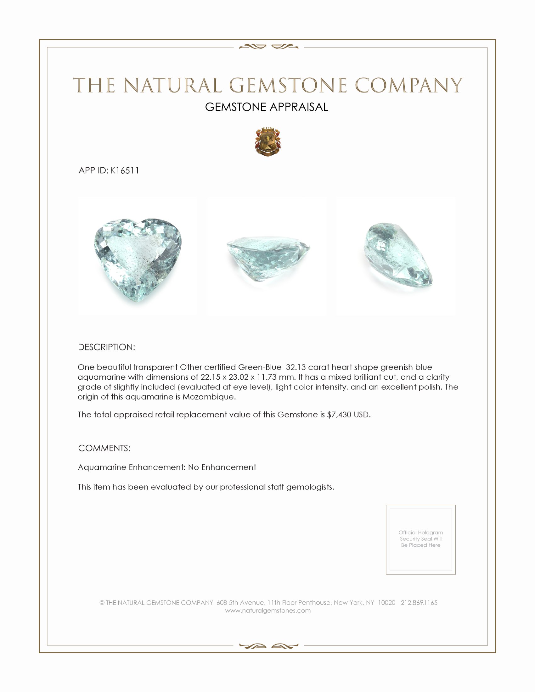 32.13 Ct. Aquamarine from Mozambique