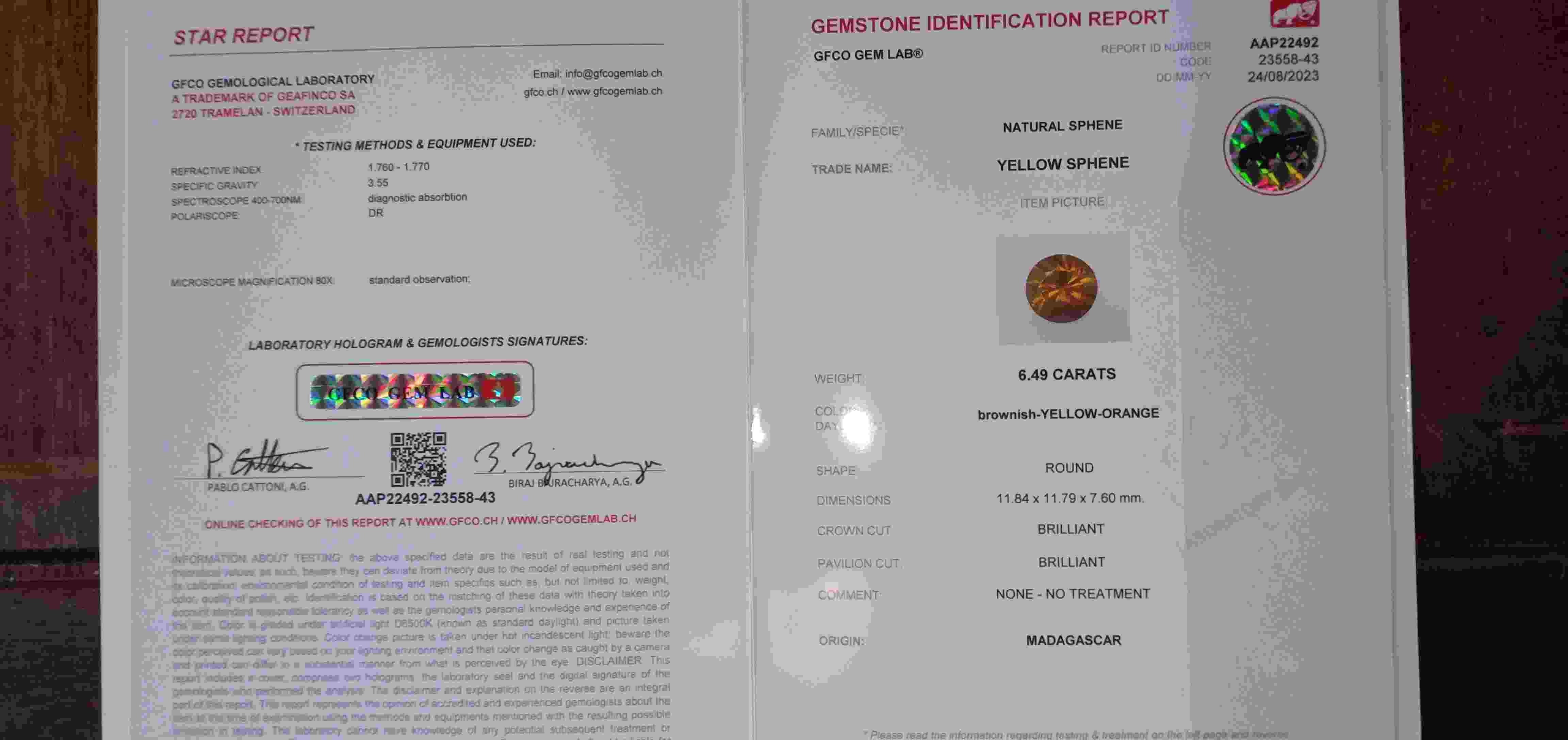 6.49 Ct. Sphene (Titanite) from Madagascar