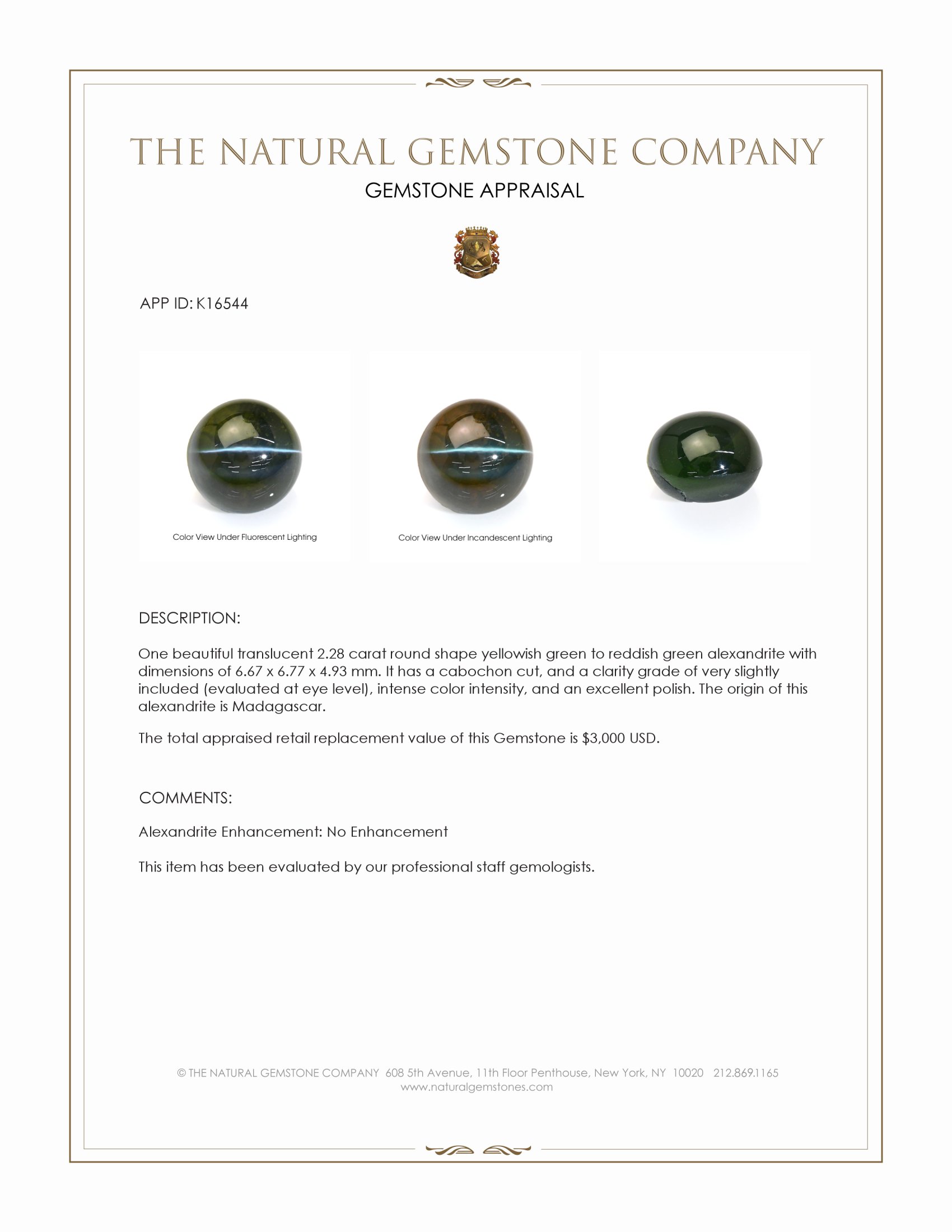 2.28 Ct. Cabochon Alexandrite from Madagascar