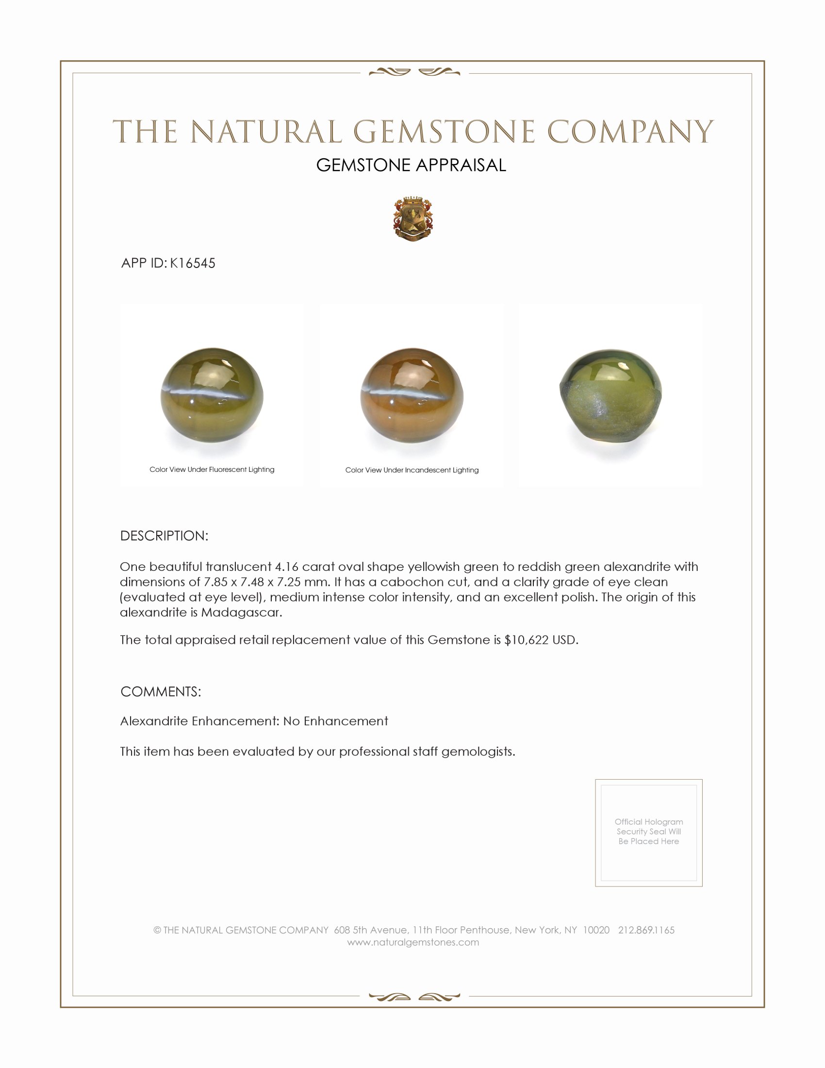 4.16 Ct. Cabochon Alexandrite from Madagascar