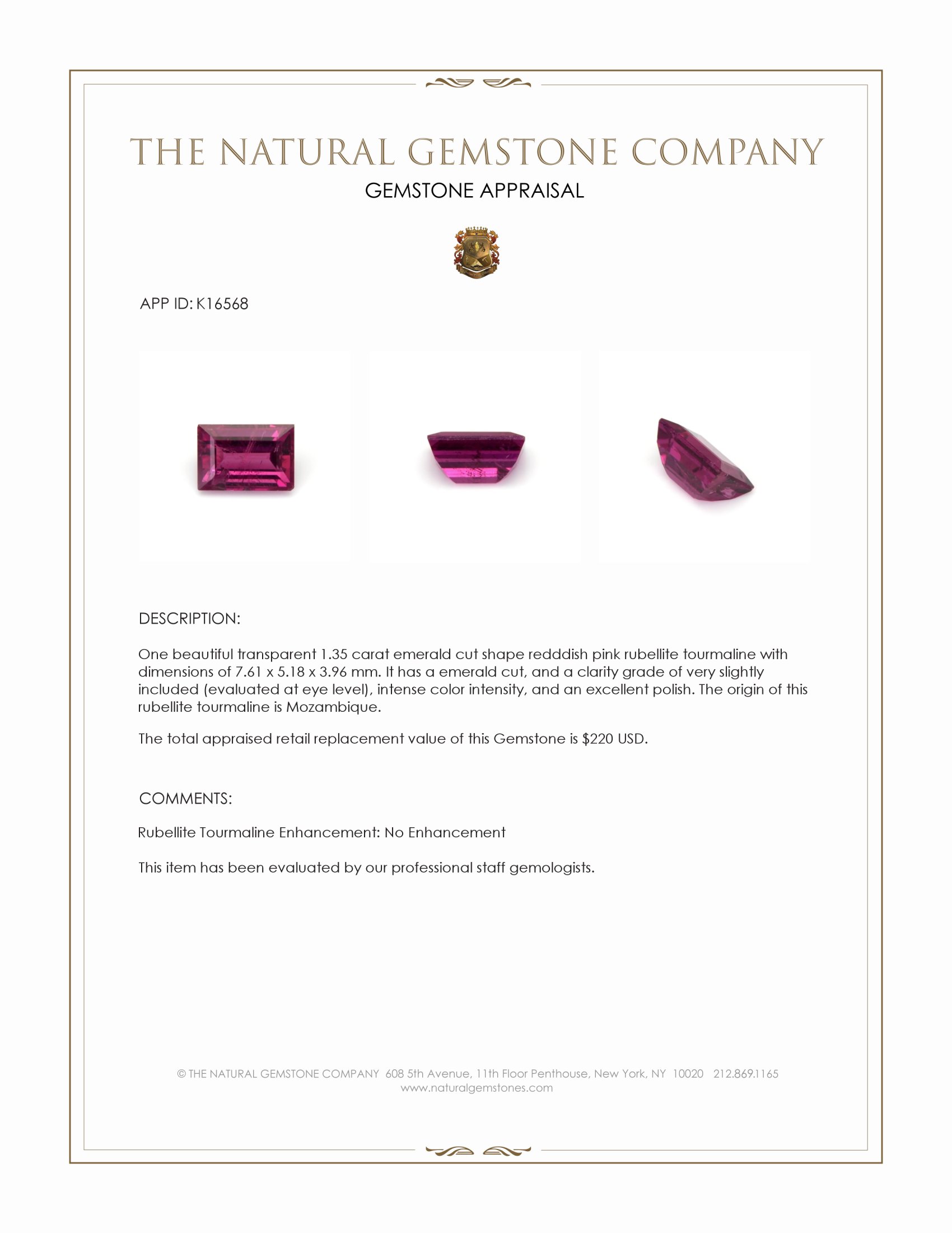 1.35 Ct. Rubellite Tourmaline from Mozambique