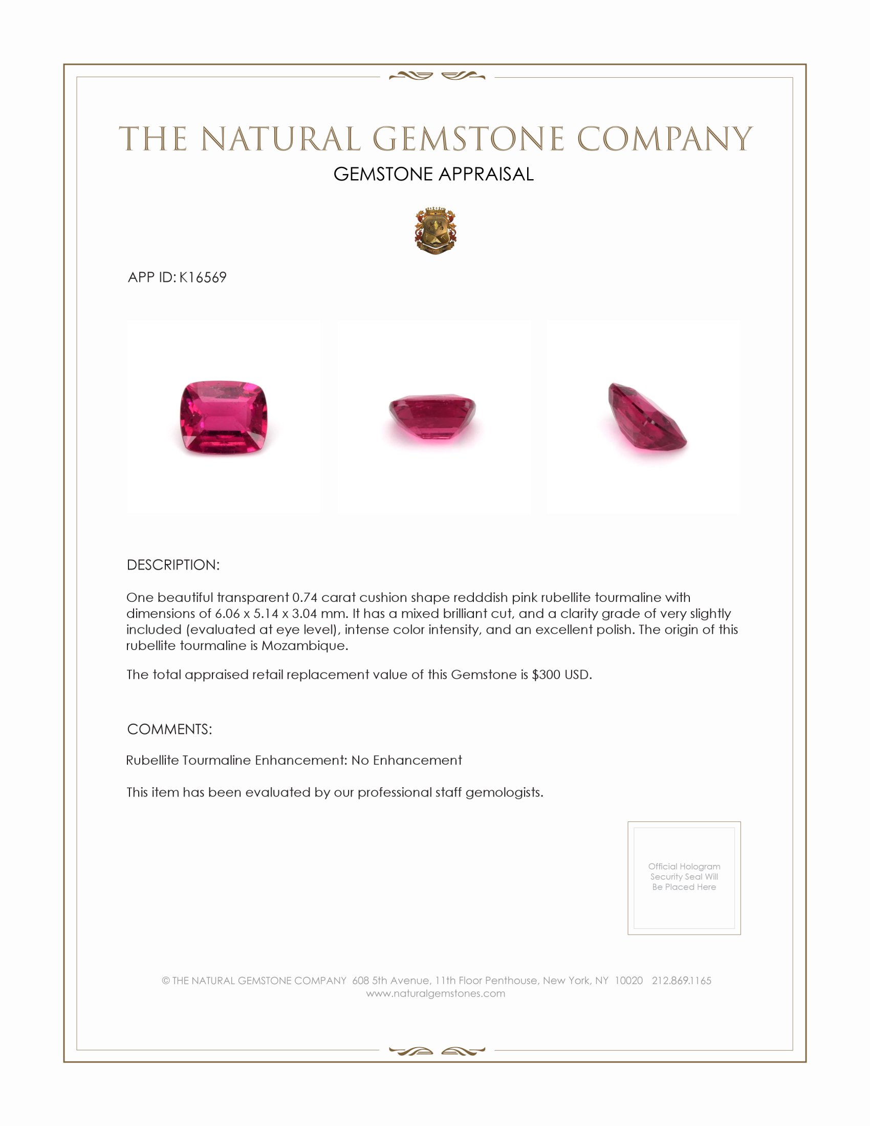 0.74 Ct. Reddish Pink Rubellite Tourmaline from Mozambique