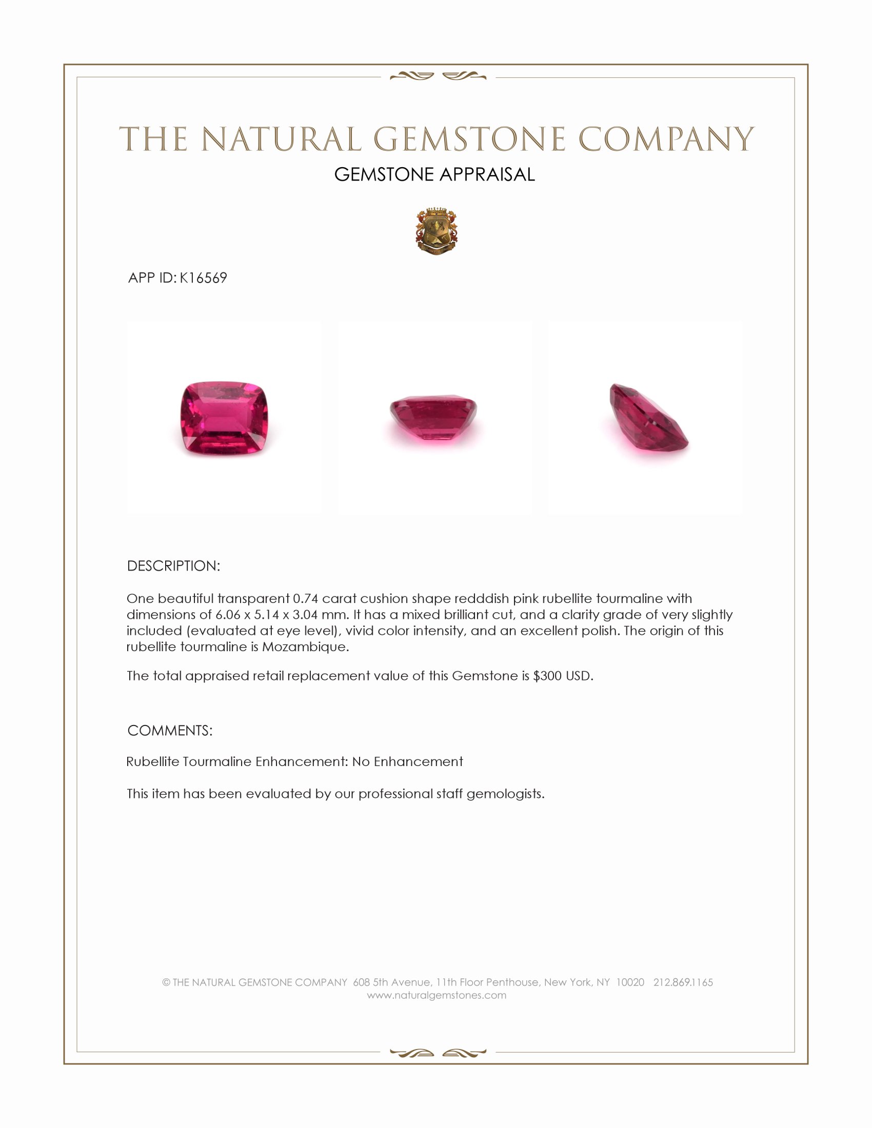 0.74 Ct. Redddish Pink Rubellite Tourmaline from Mozambique