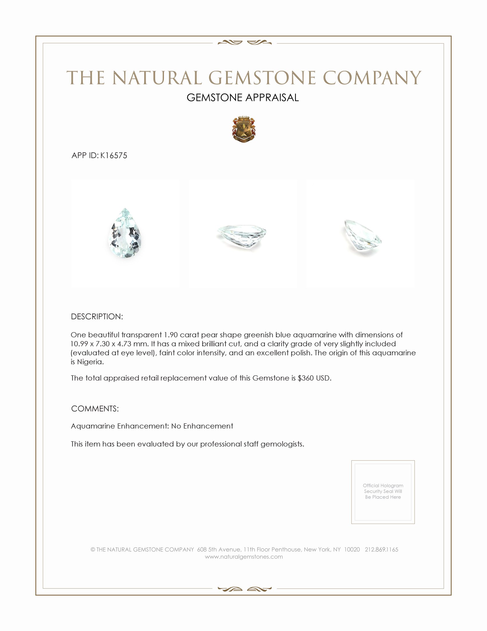 1.90 Ct. Aquamarine from Nigeria