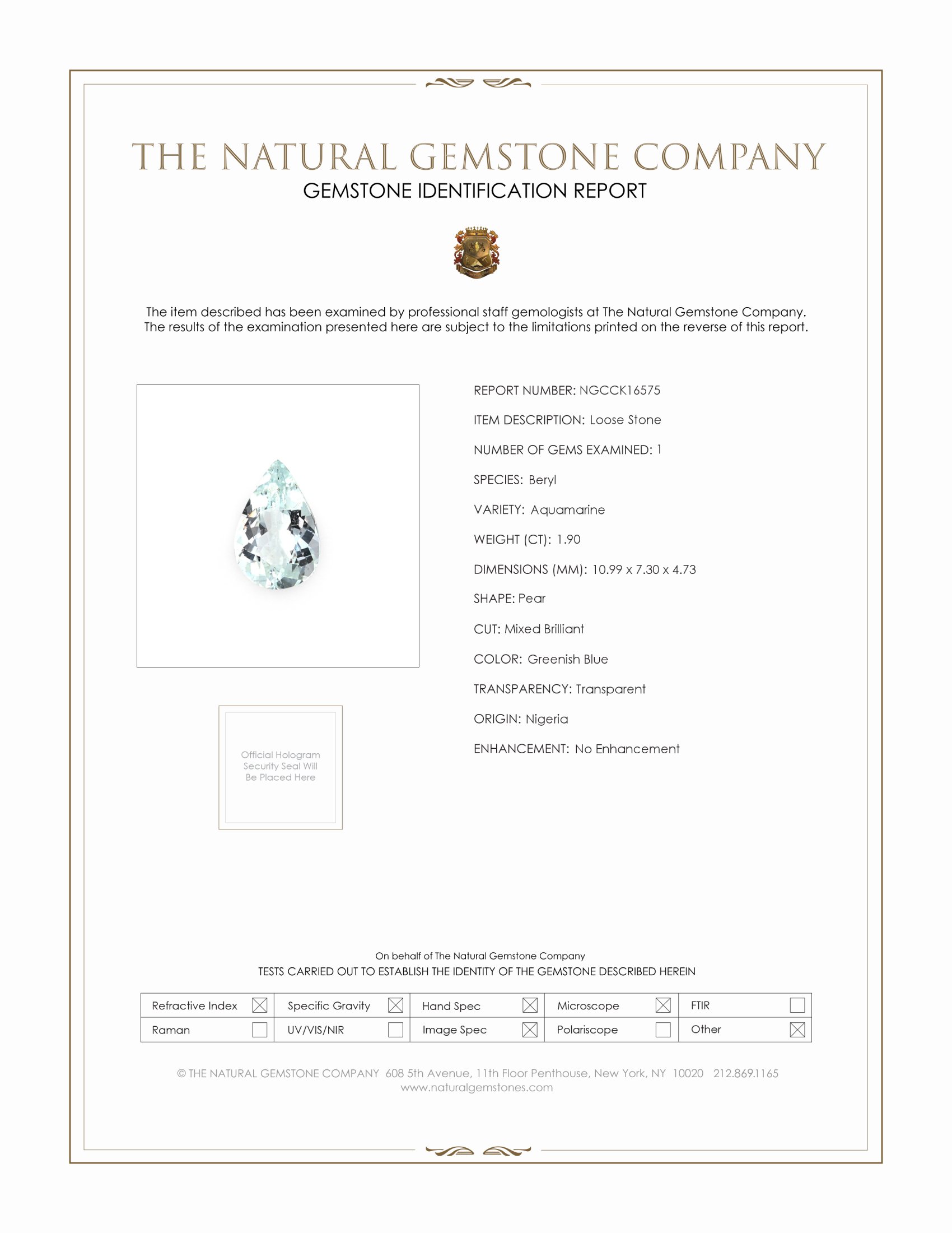 1.90 Ct. Aquamarine from Nigeria