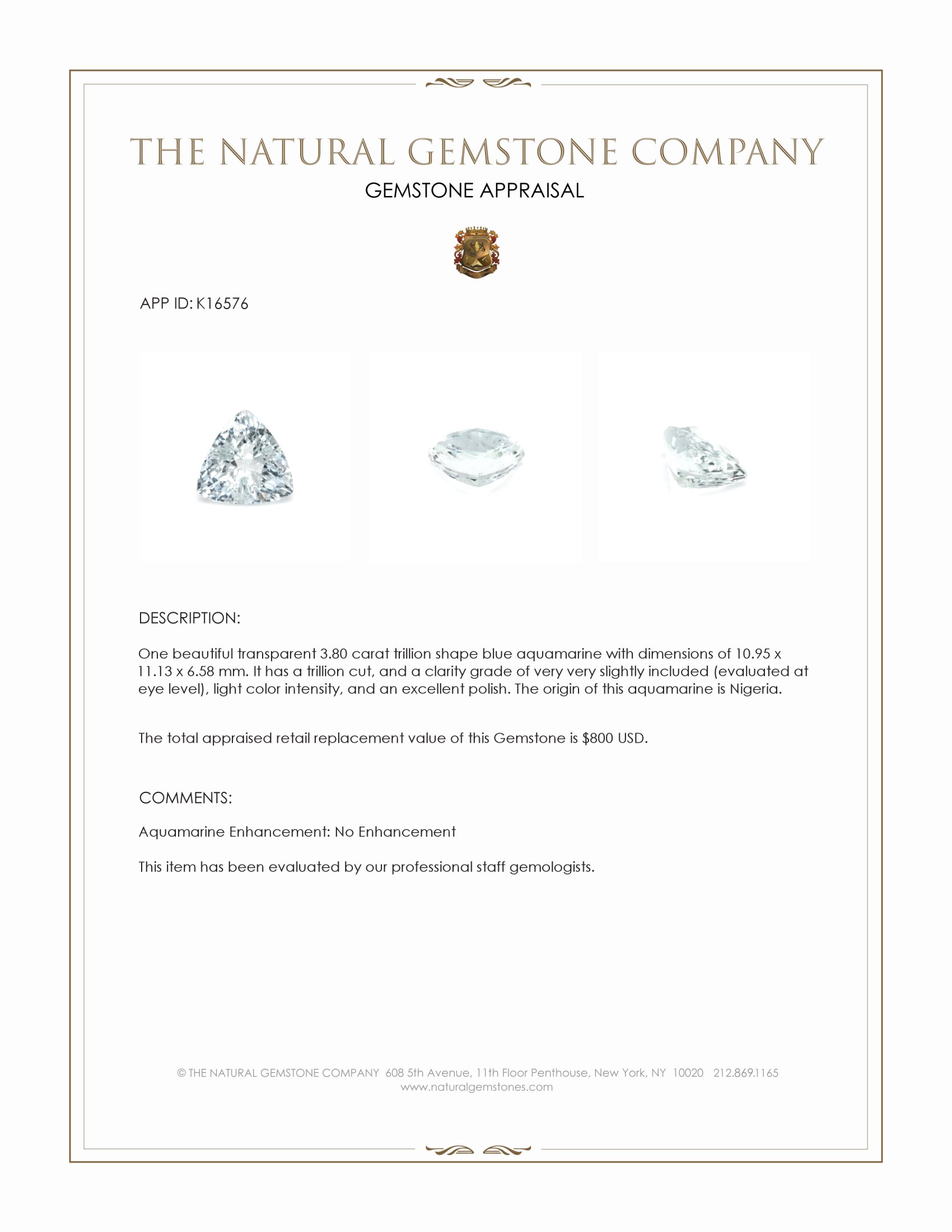 3.80 Ct. Aquamarine from Nigeria