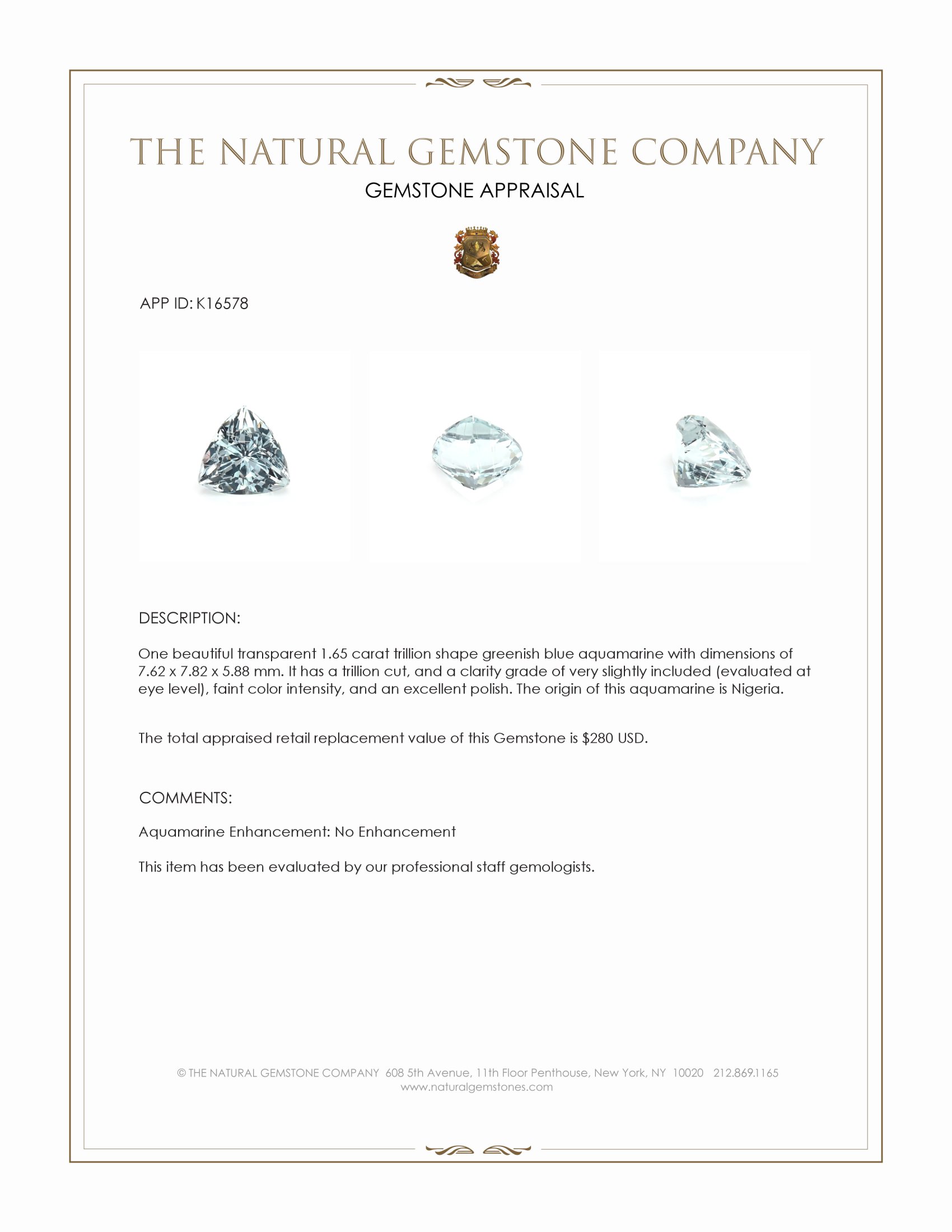 1.65 Ct. Aquamarine from Nigeria