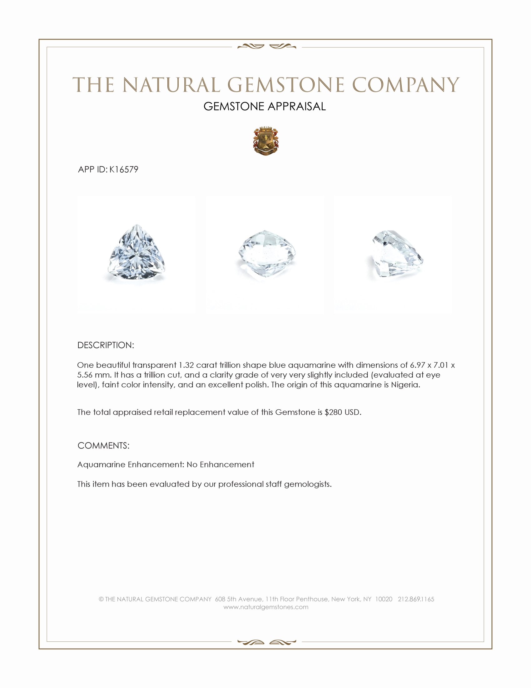 1.32 Ct. Aquamarine from Nigeria