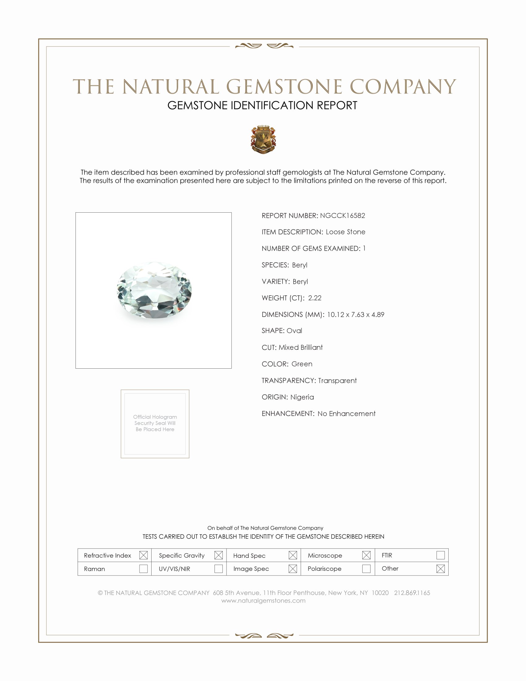 2.22 Ct. Green Beryl from Nigeria