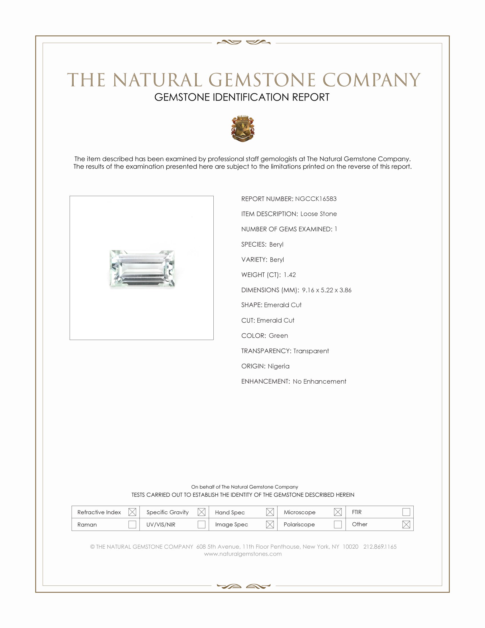 1.42 Ct. Beryl from Nigeria