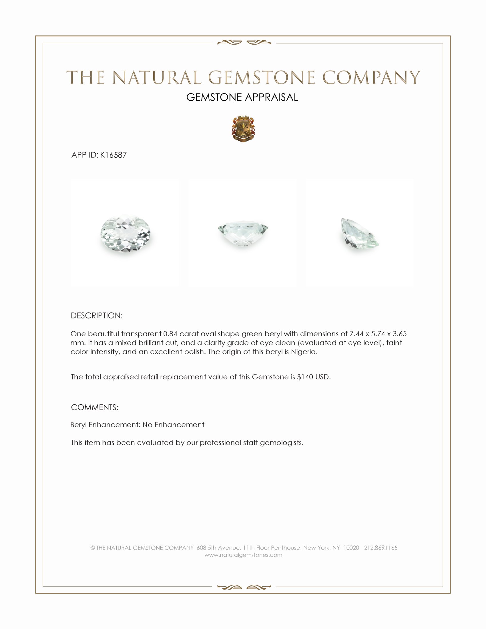 0.84 Ct. Beryl from Nigeria