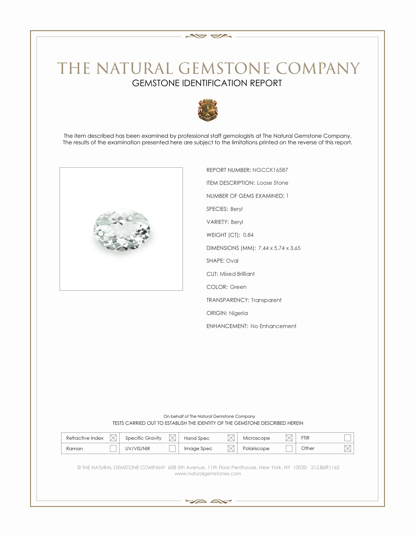 0.84 Ct. Beryl from Nigeria
