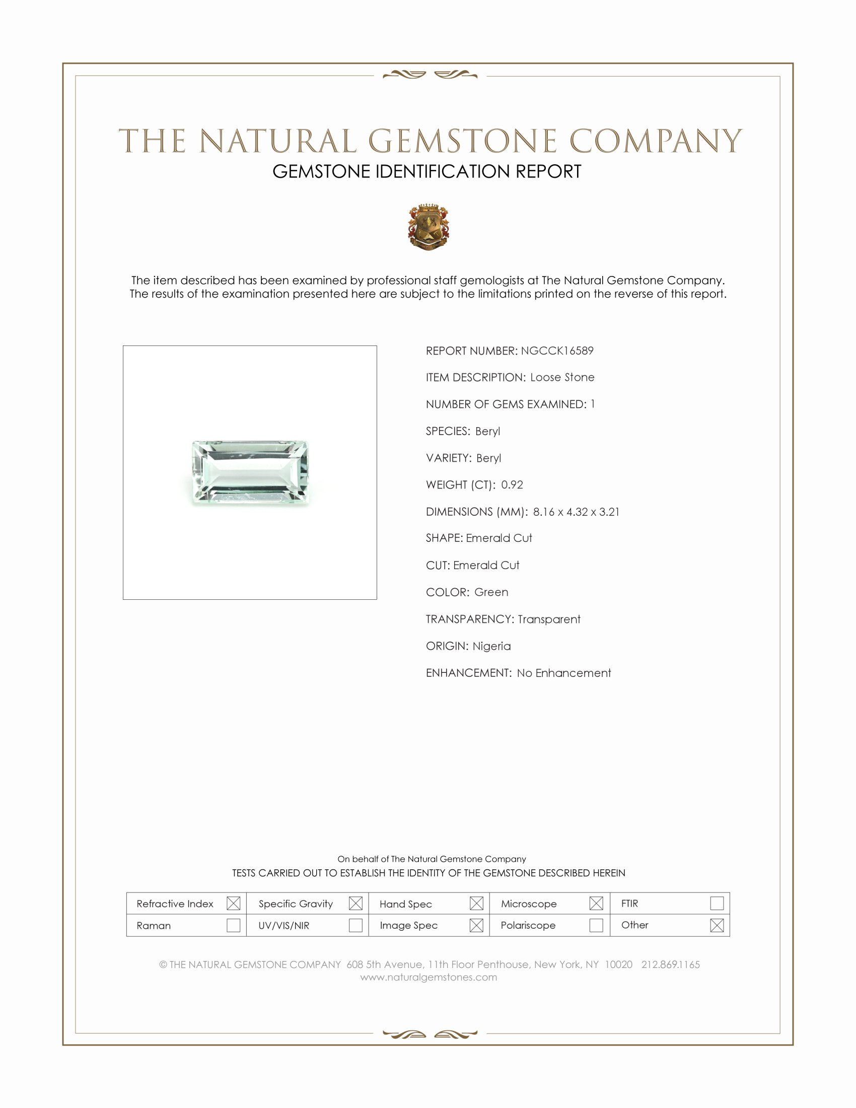 0.92 Ct. Beryl from Nigeria