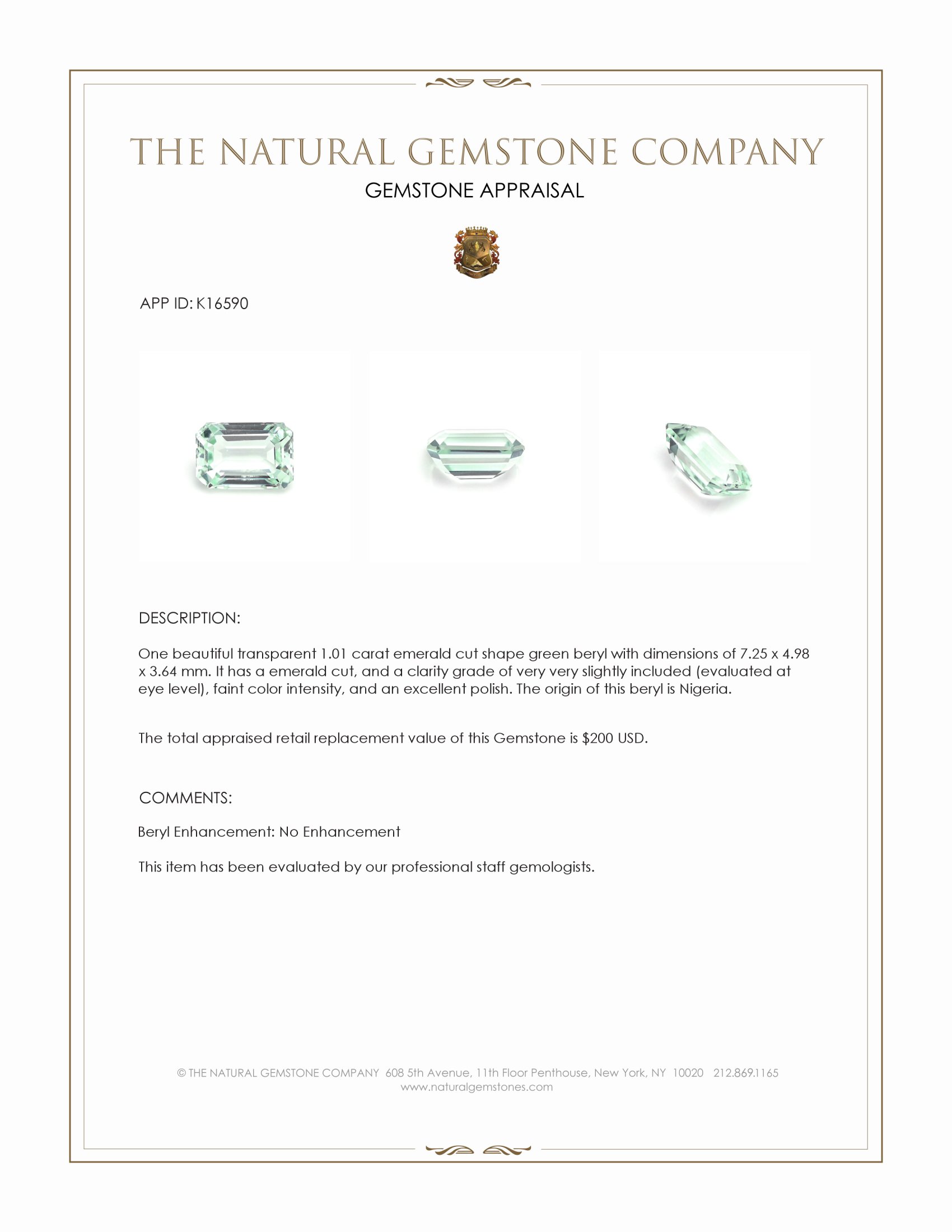 1.01 Ct. Beryl from Nigeria