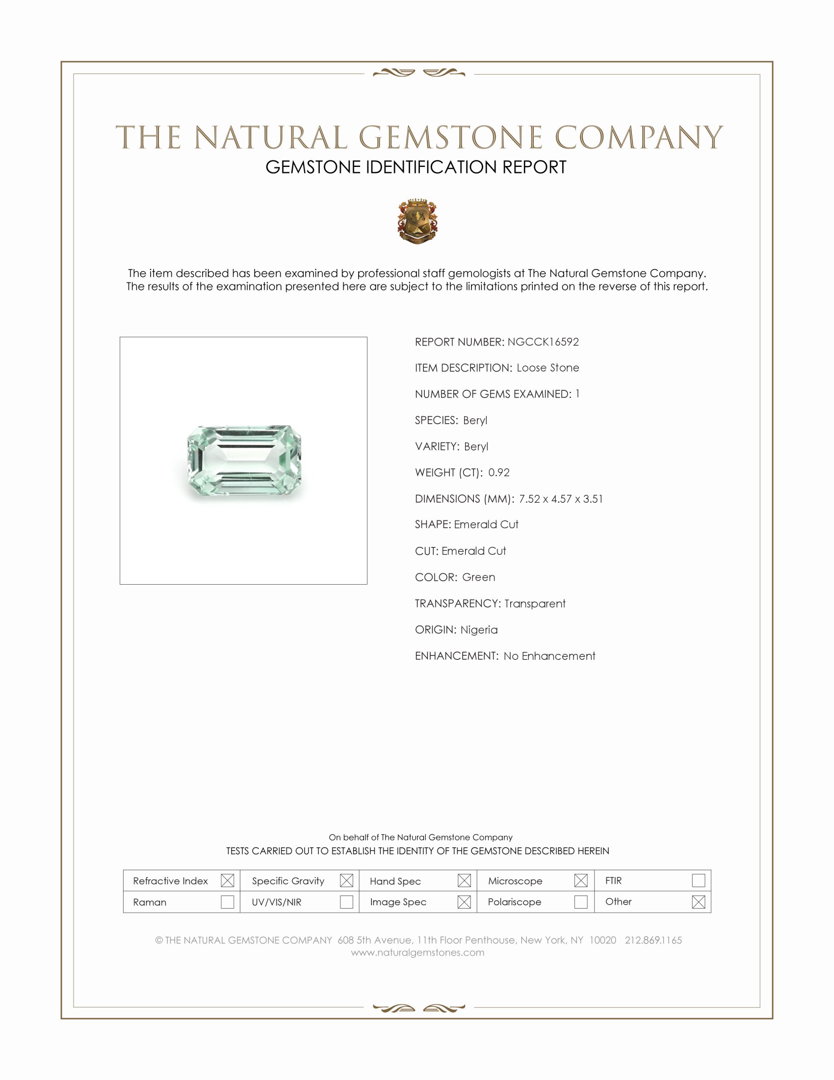 0.92 Ct. Beryl from Nigeria