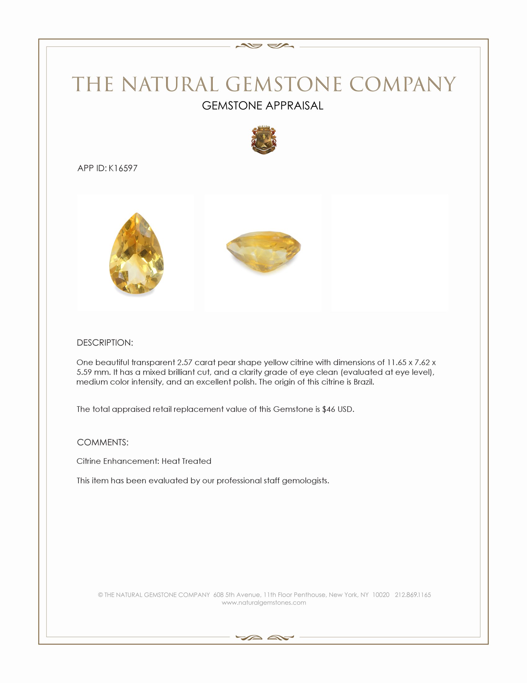 2.57 Ct. Citrine from Brazil