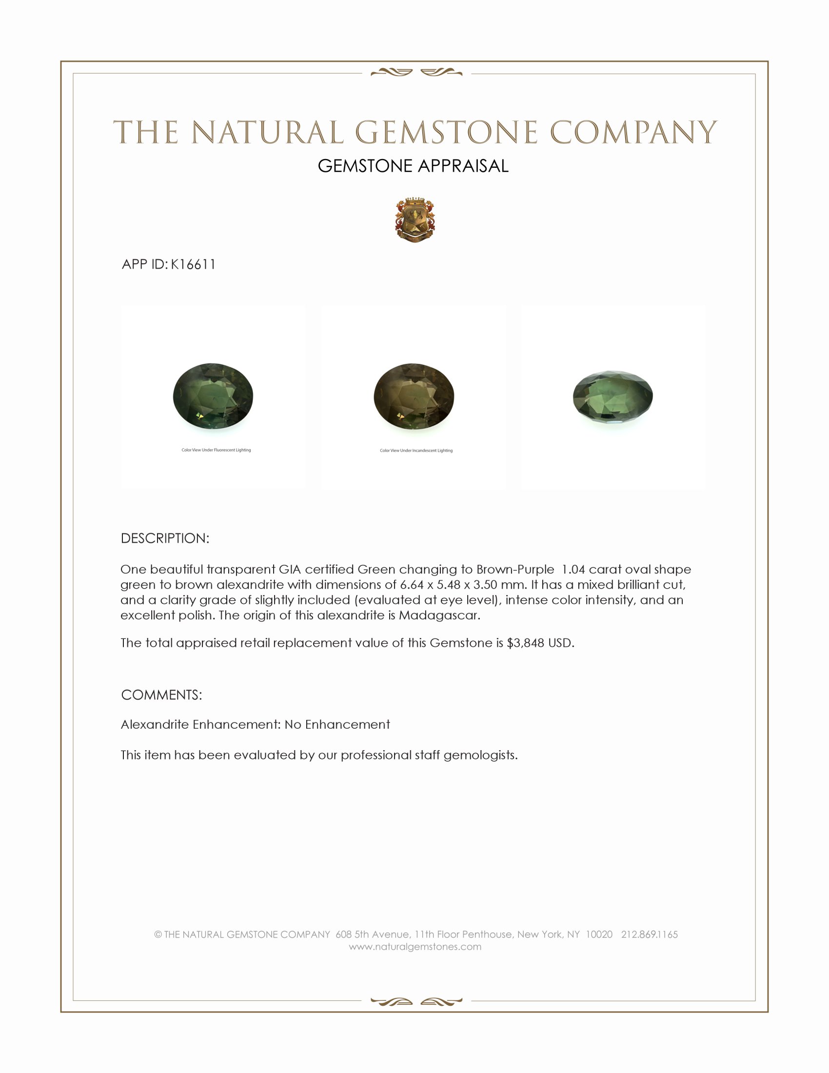 1.04 Ct. Alexandrite from Madagascar